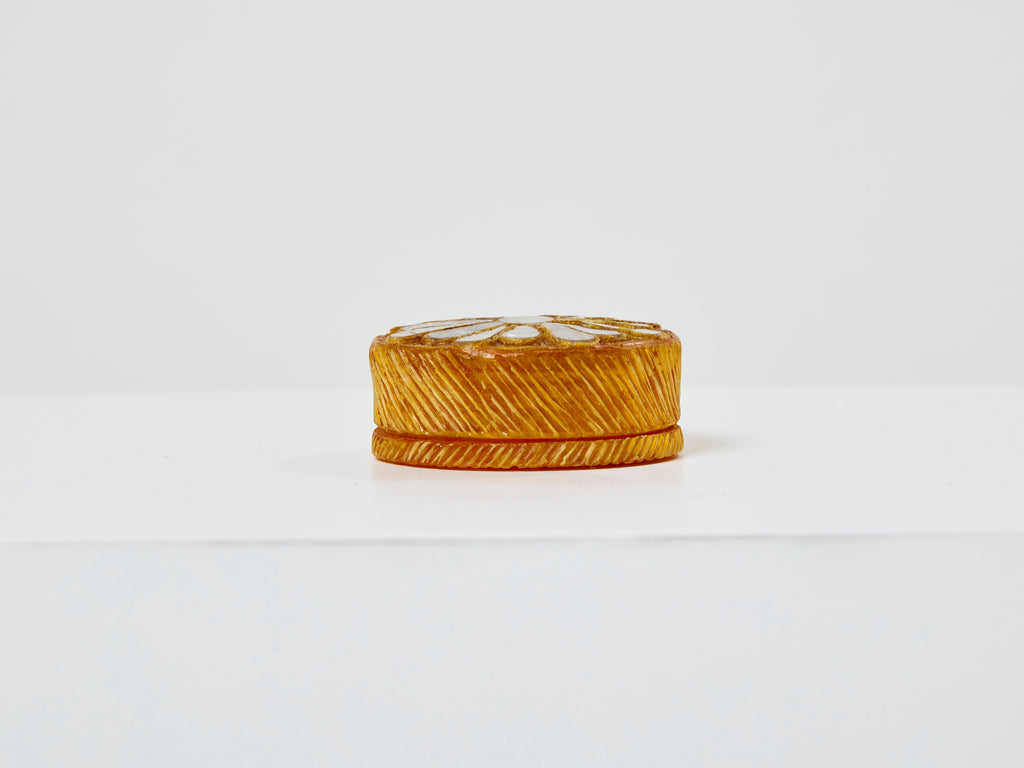 Line Vautrin yellow talosel marguerite mirror round box 1960