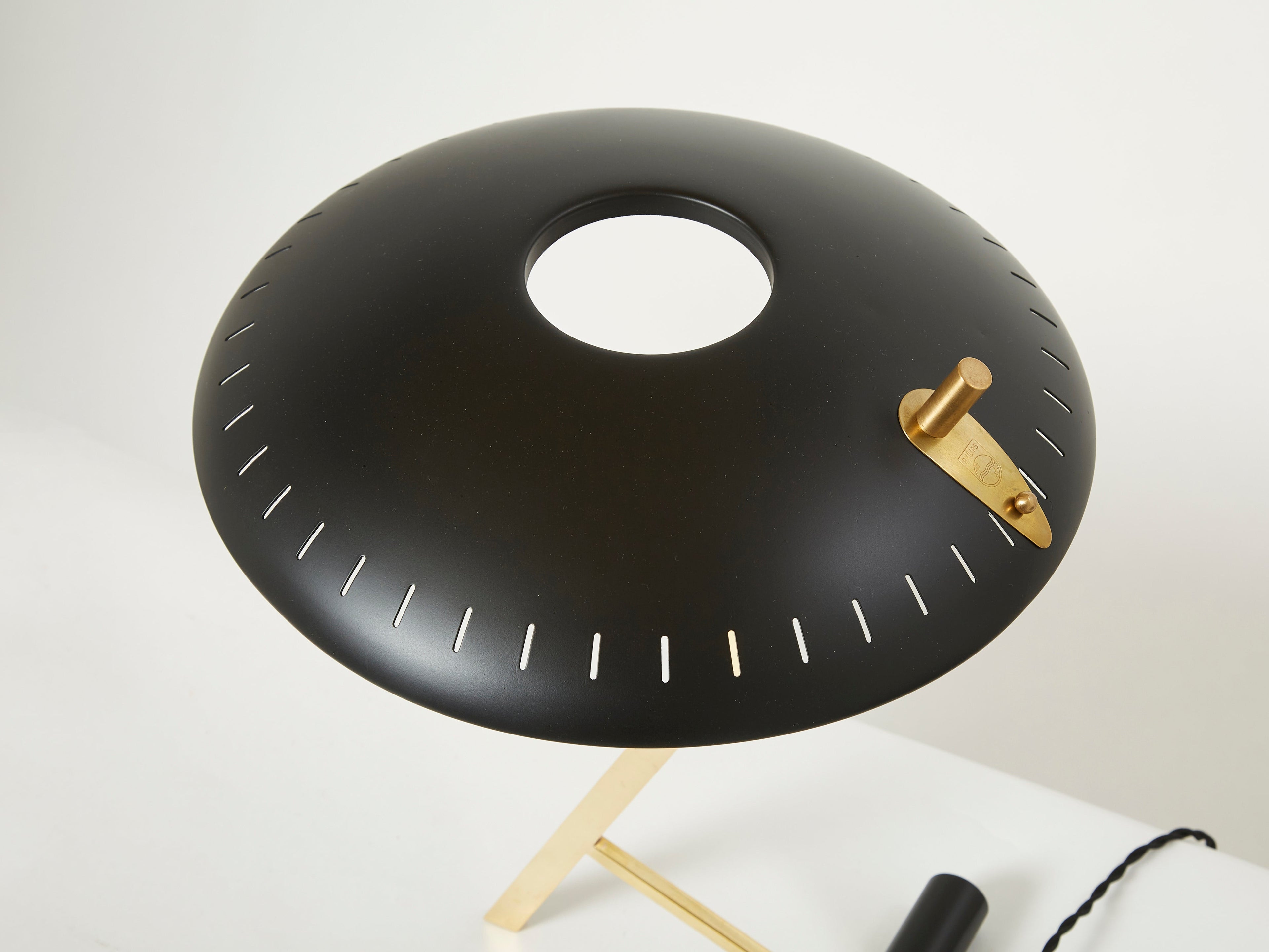 Louis Kalff for Philips Z Decora desk lamp black metal brass 1950s