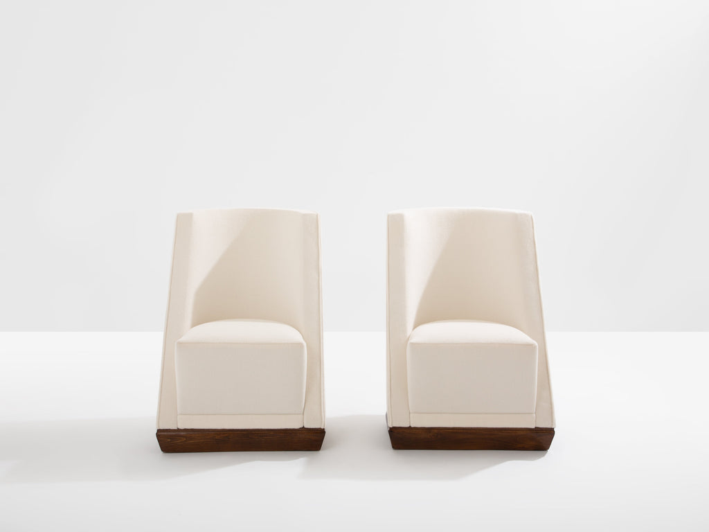 Louis Sognot pair of modernist armchairs walnut white alpaca 1927