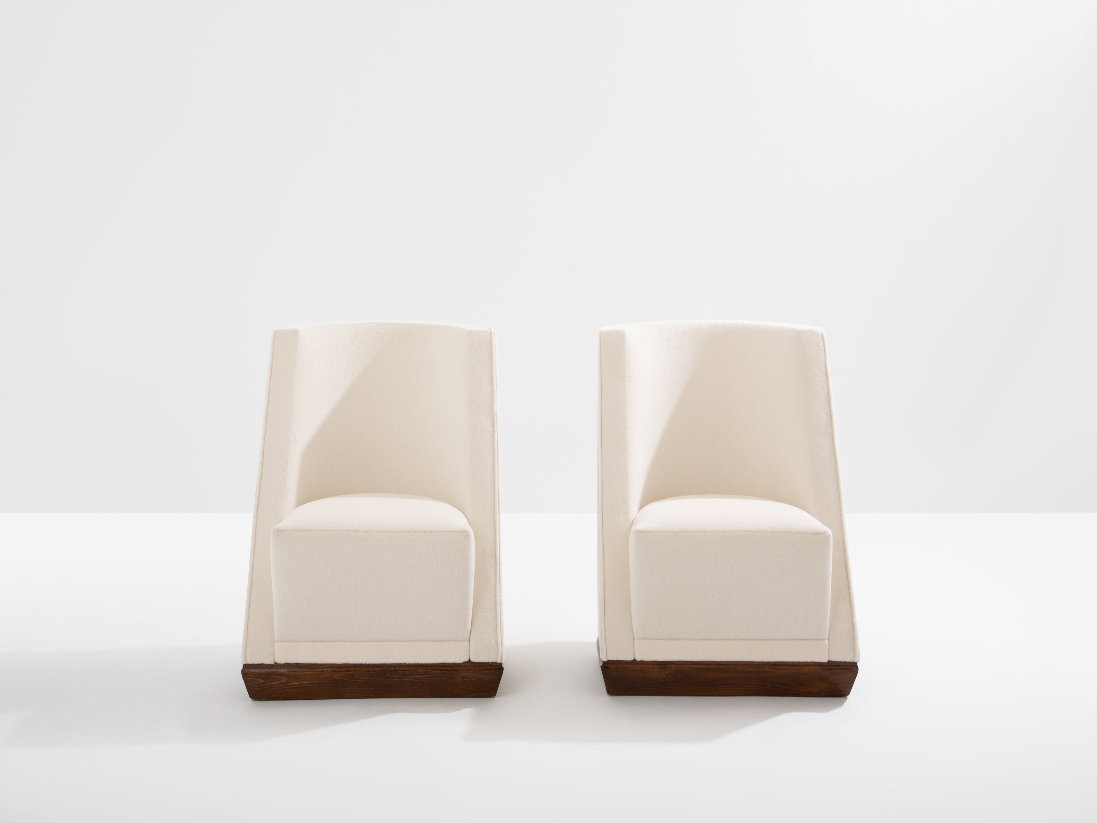 Louis Sognot pair of modernist armchairs walnut white alpaca 1927