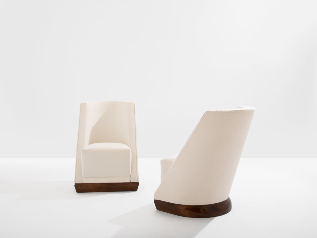 Louis Sognot pair of modernist armchairs walnut white alpaca 1927