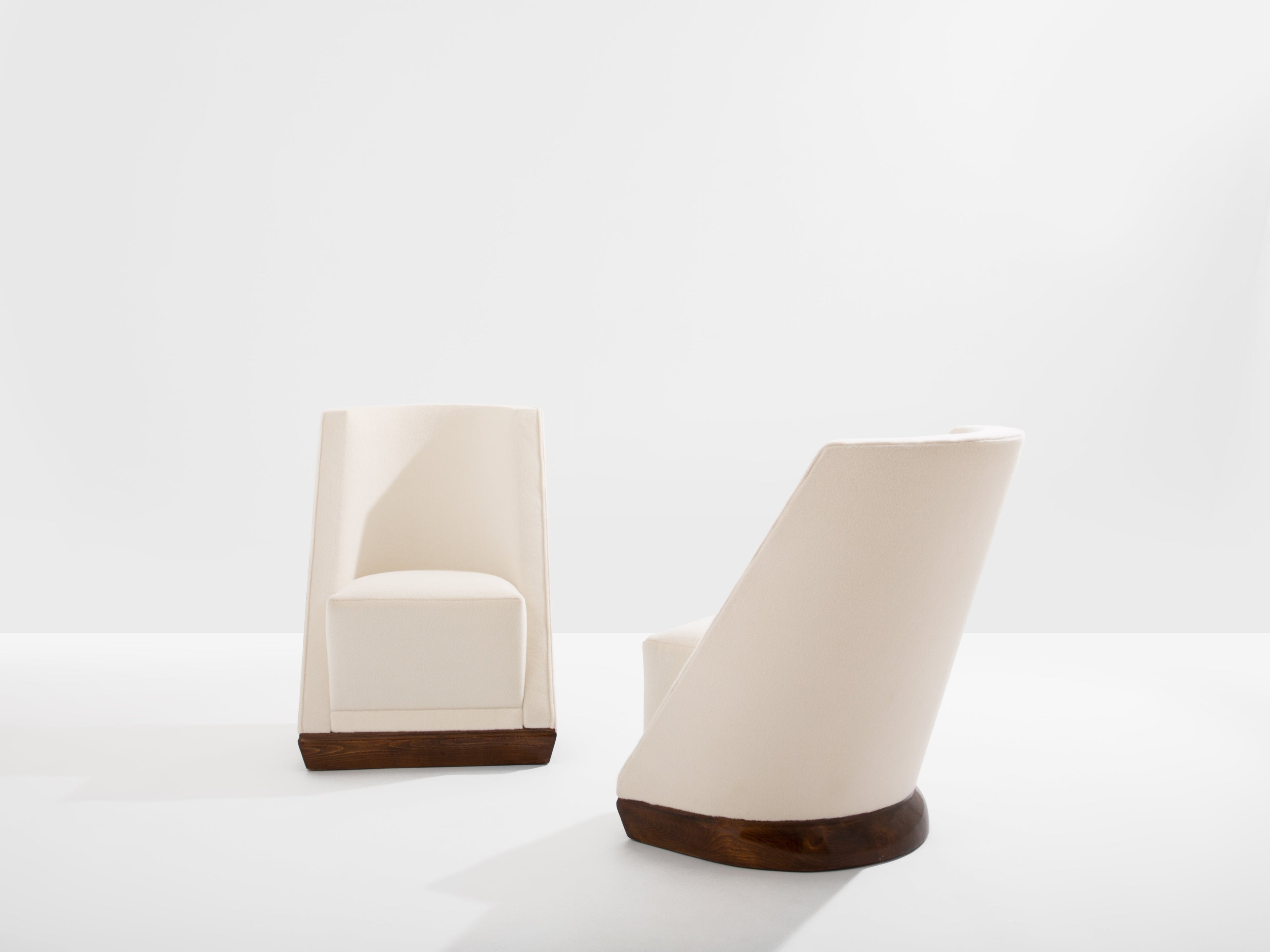 Louis Sognot pair of modernist armchairs walnut white alpaca 1927