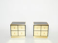Pair of Italian Luciano Frigerio black lacquered brass nightstands tables 1970s