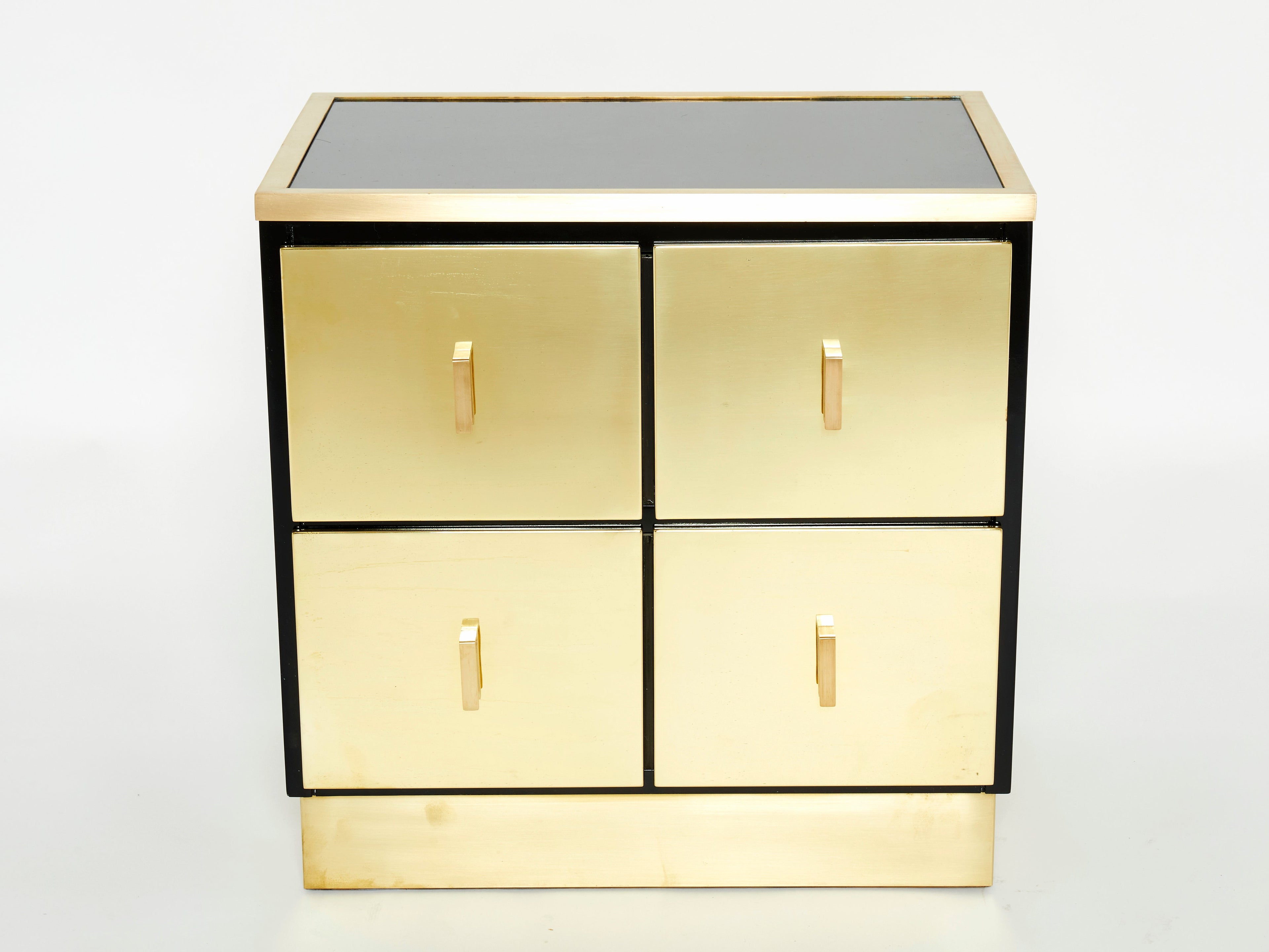 Pair of Italian Luciano Frigerio black lacquered brass nightstands tables 1970s