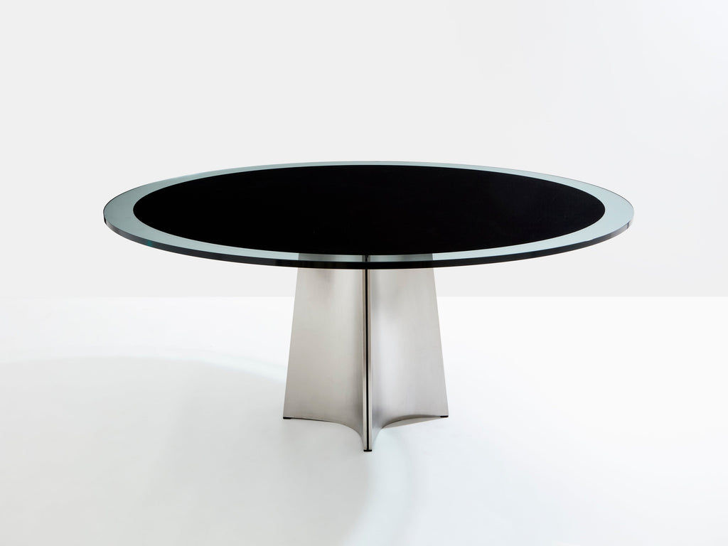 Luigi Saccardo for Arrmet brushed steel black glass dining table 1970s
