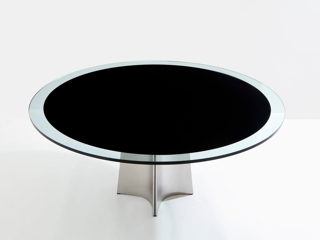 Luigi Saccardo for Arrmet brushed steel black glass dining table 1970s