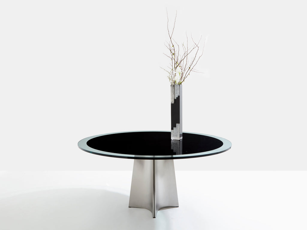 Luigi Saccardo for Arrmet brushed steel black glass dining table 1970s