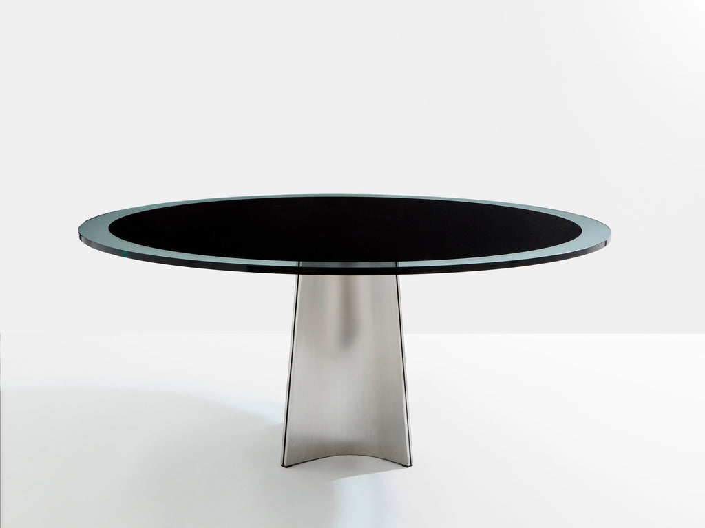 Luigi Saccardo for Arrmet brushed steel black glass dining table 1970s