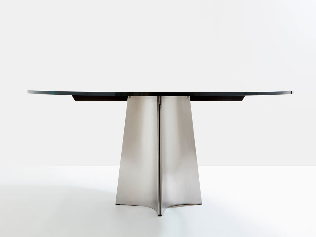 Luigi Saccardo for Arrmet brushed steel black glass dining table 1970s