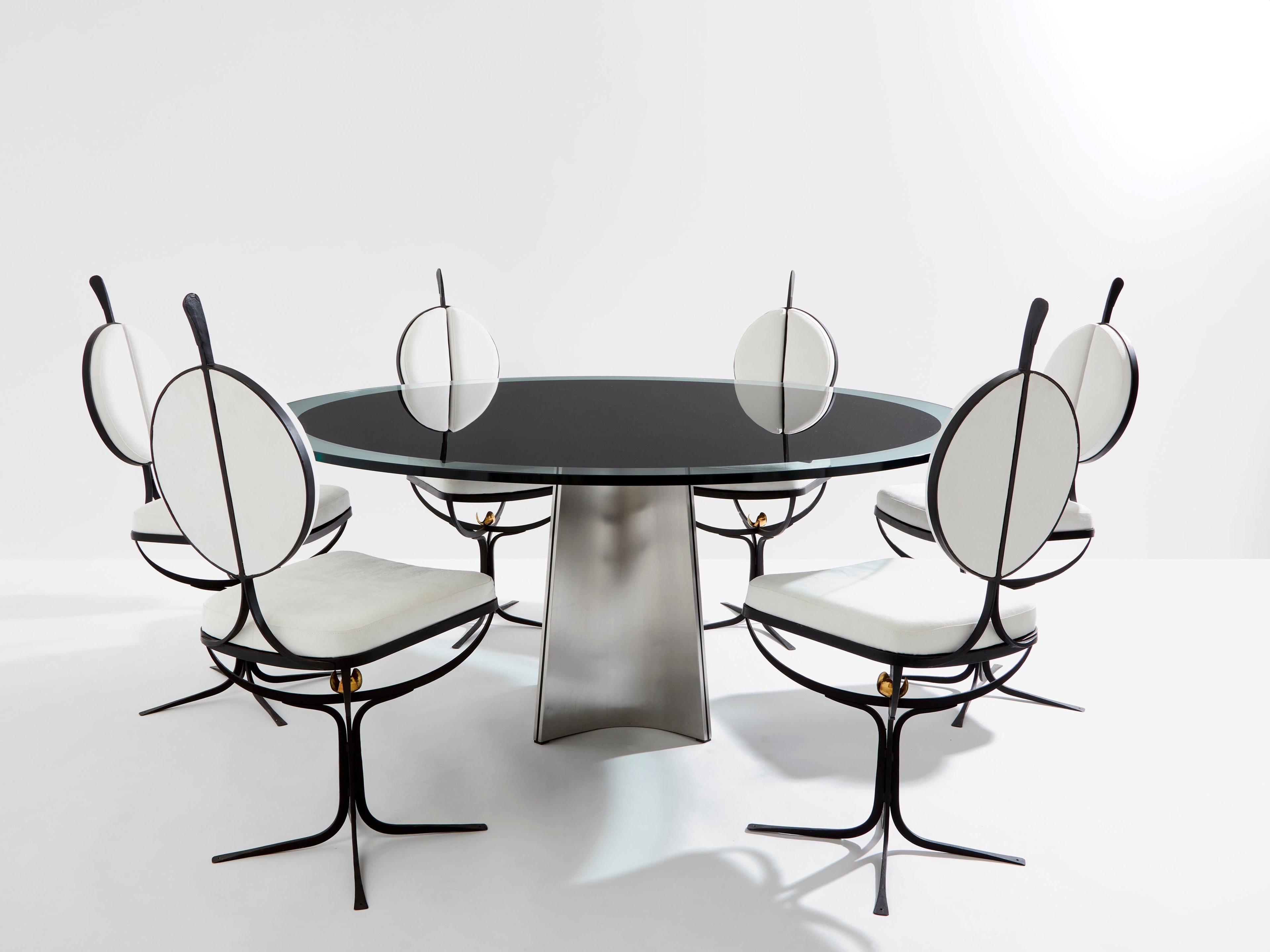 Luigi Saccardo for Arrmet brushed steel black glass dining table 1970s