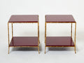 Pair of Maison Baguès bamboo brass red lacquer end tables 1960s
