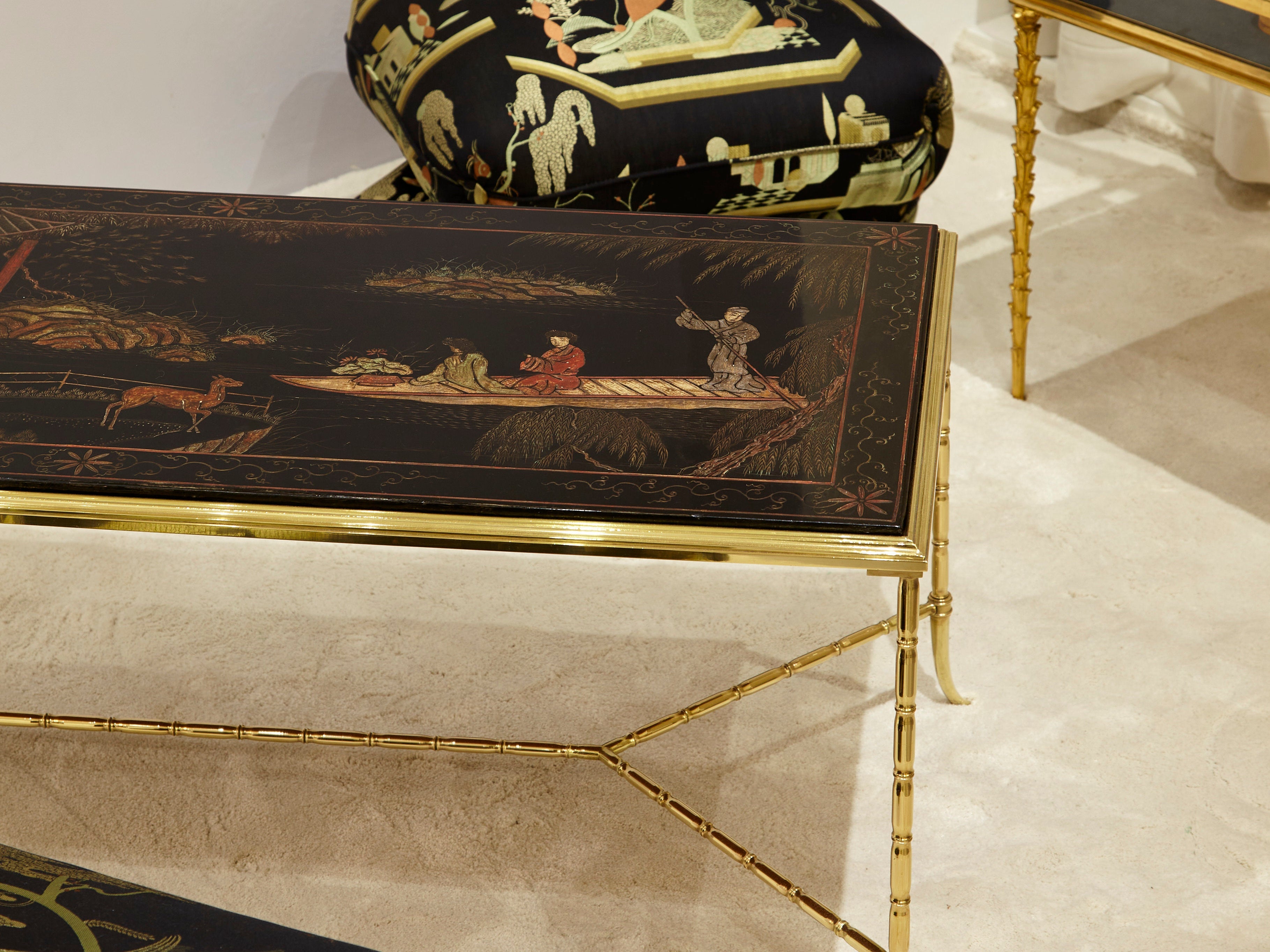 Maison Baguès bamboo brass Chinese lacquered coffee table 1960s