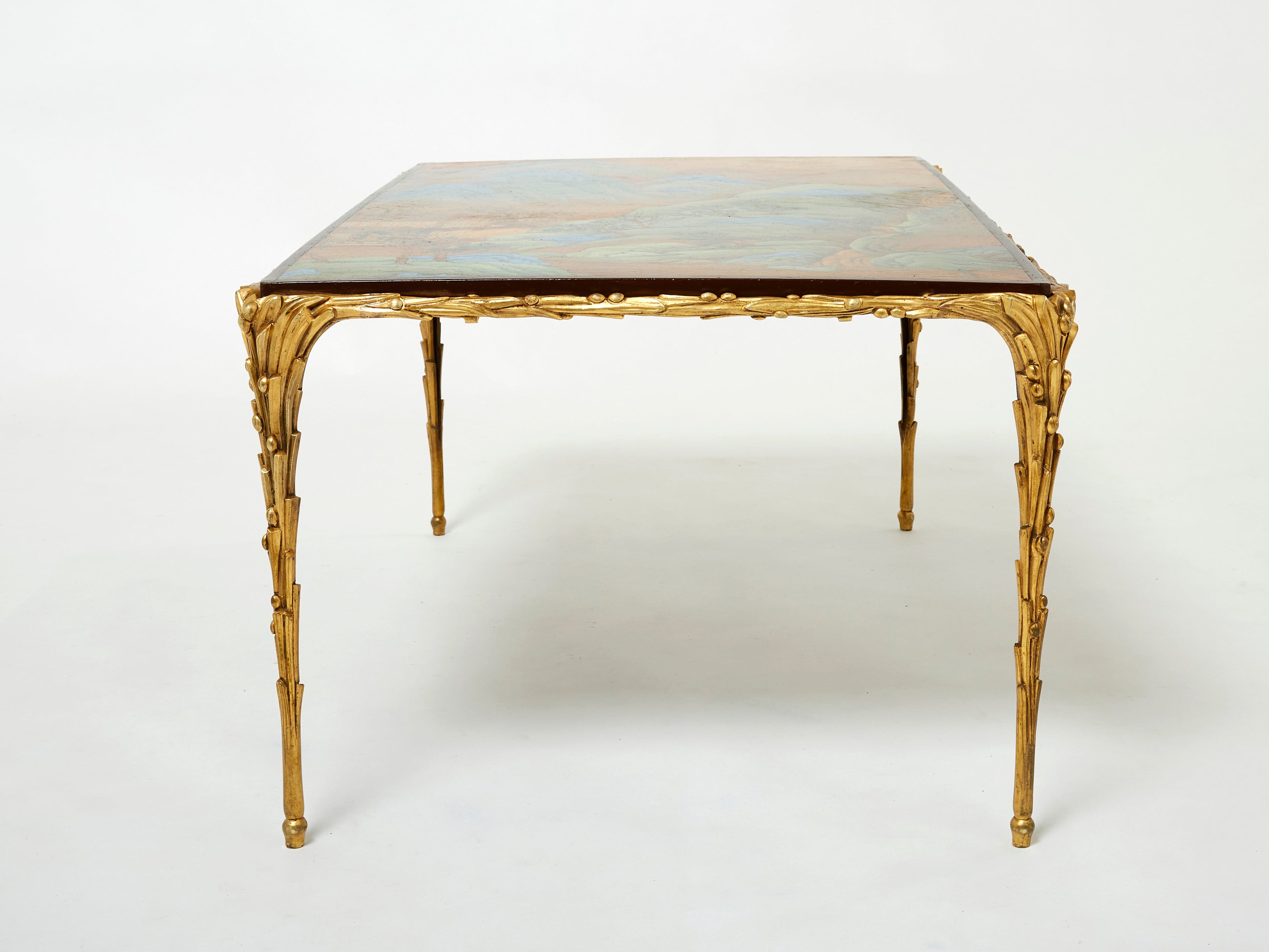 Maison Baguès foliage gilt bronze Chinese lacquered coffee table 1960s