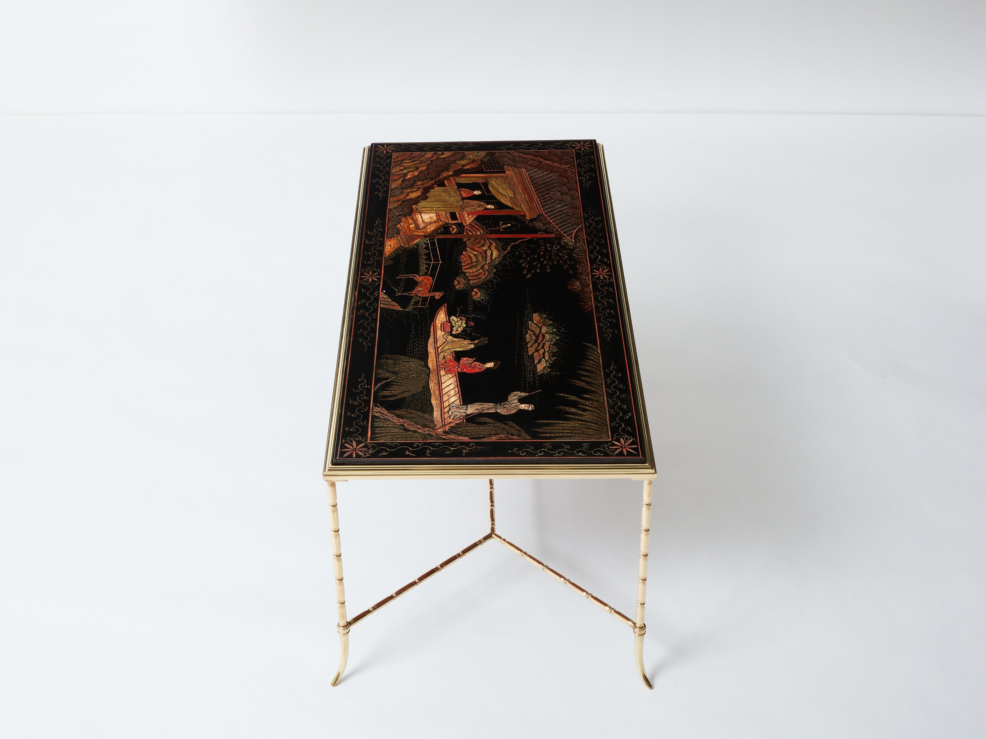Maison Baguès bamboo brass Chinese lacquered coffee table 1960s