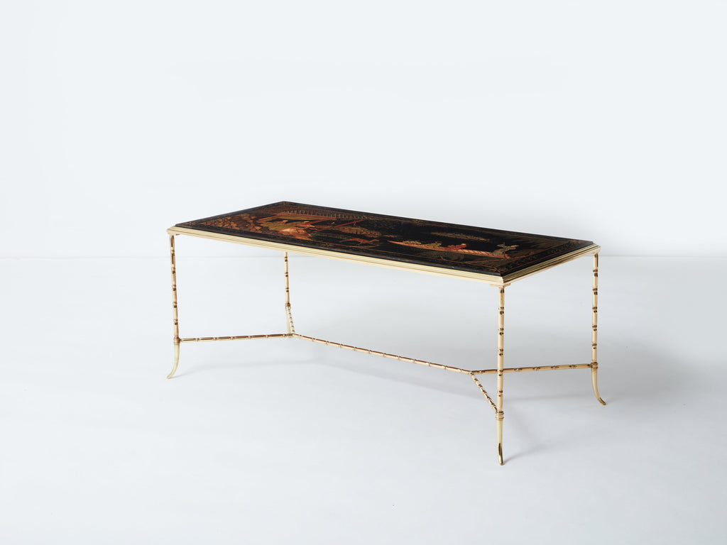 Maison Baguès bamboo brass Chinese lacquered coffee table 1960s