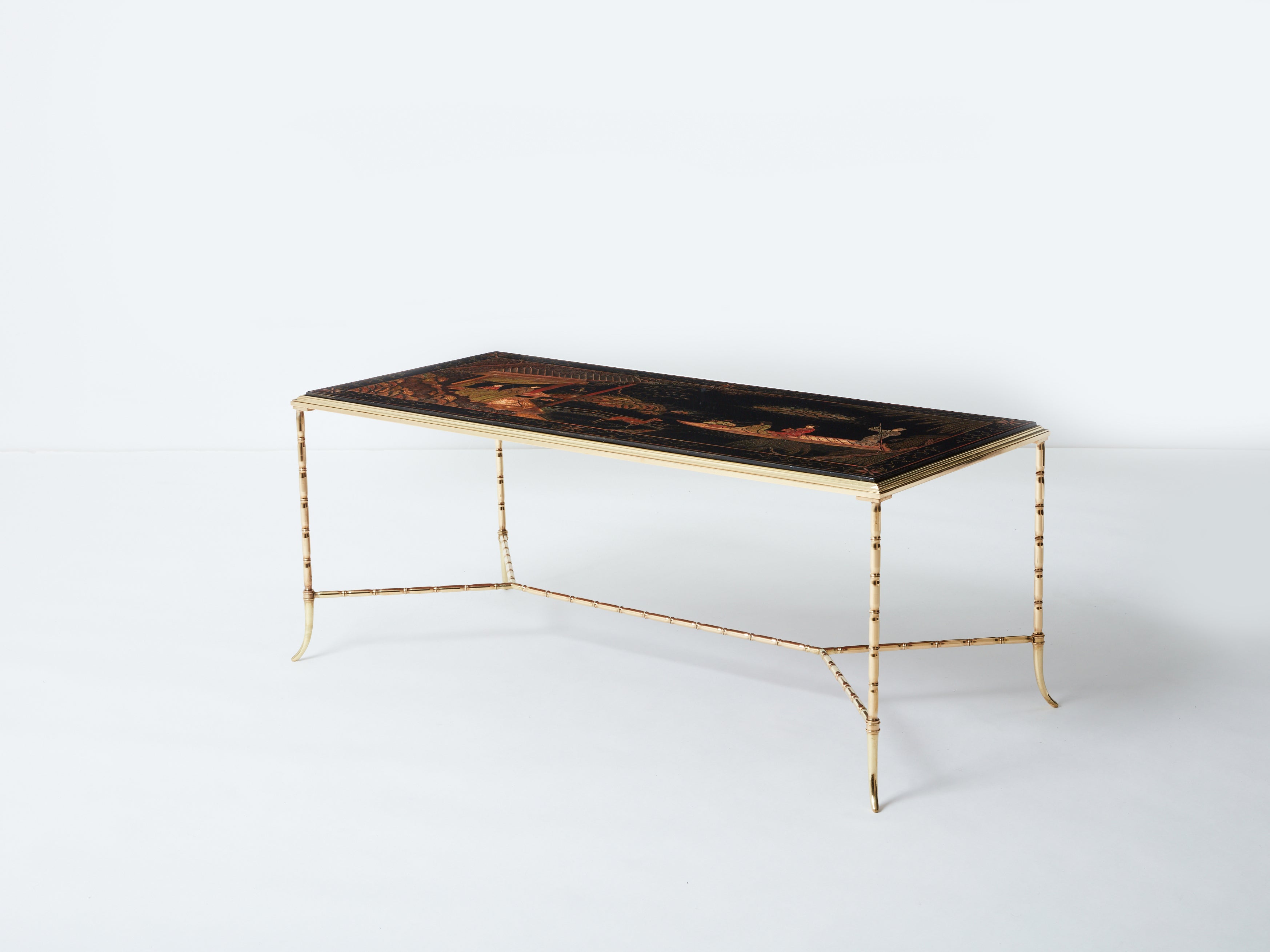 Maison Baguès bamboo brass Chinese lacquered coffee table 1960s