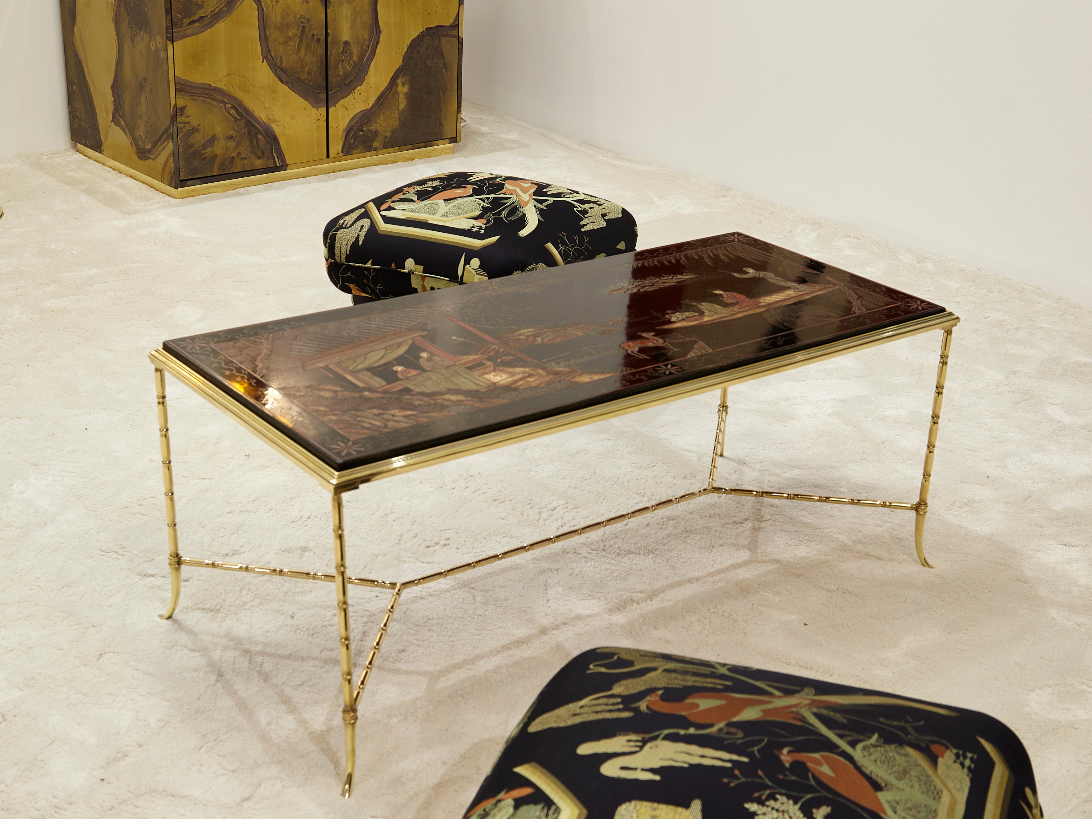 Maison Baguès bamboo brass Chinese lacquered coffee table 1960s