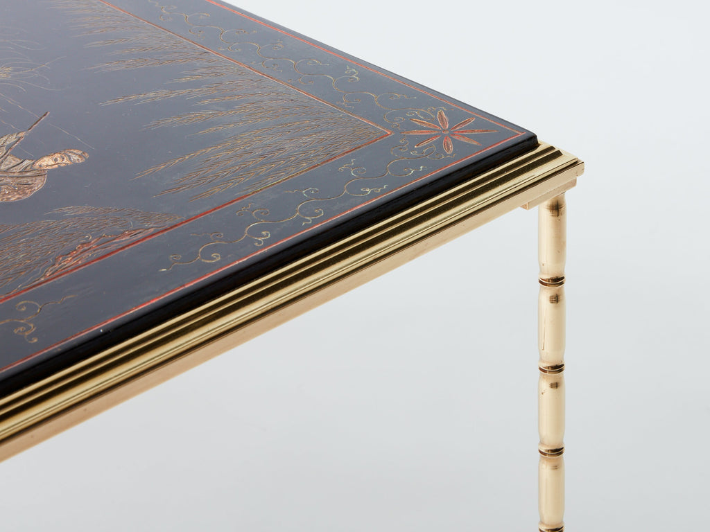 Maison Baguès bamboo brass Chinese lacquered coffee table 1960s