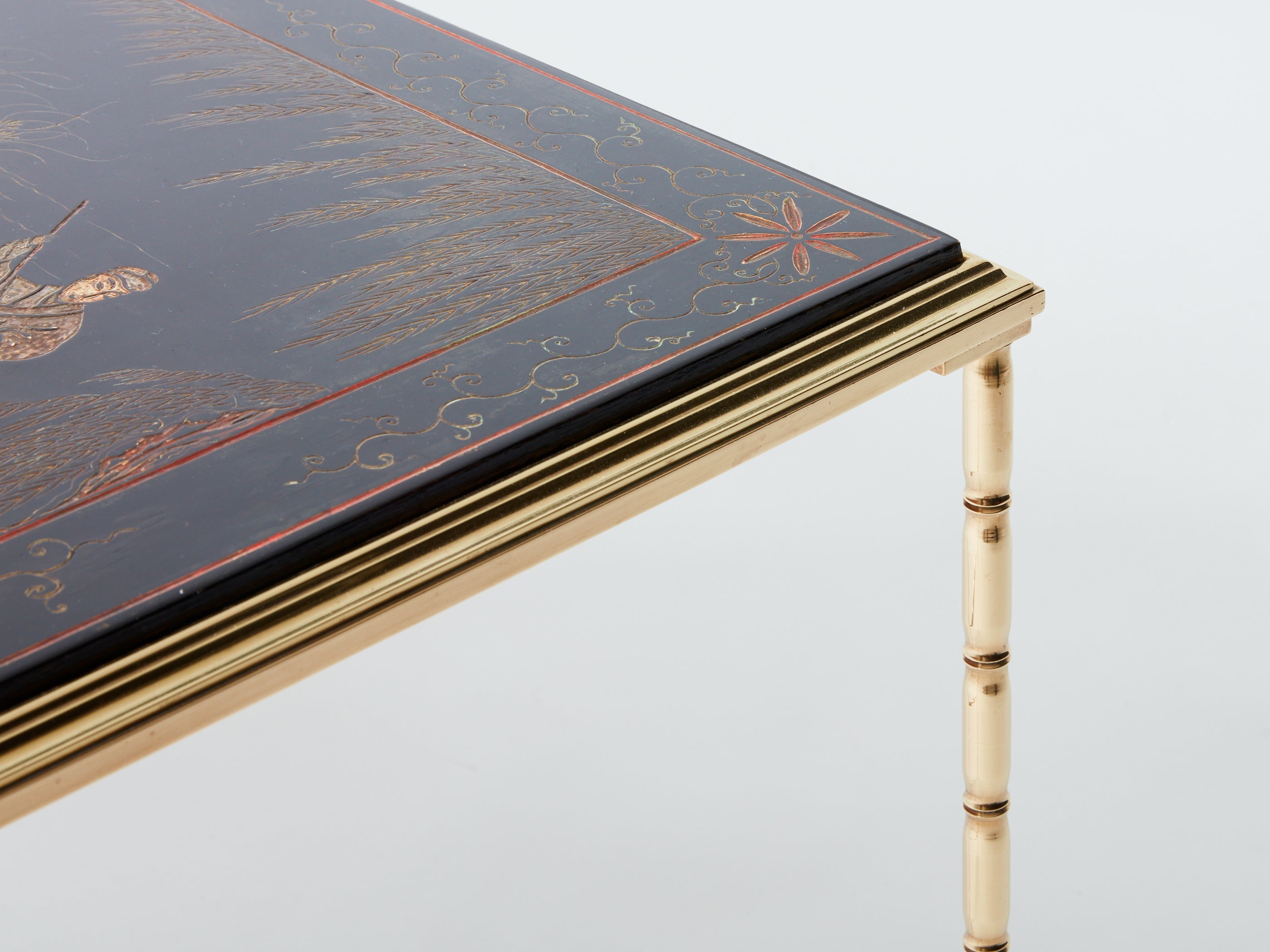 Maison Baguès bamboo brass Chinese lacquered coffee table 1960s
