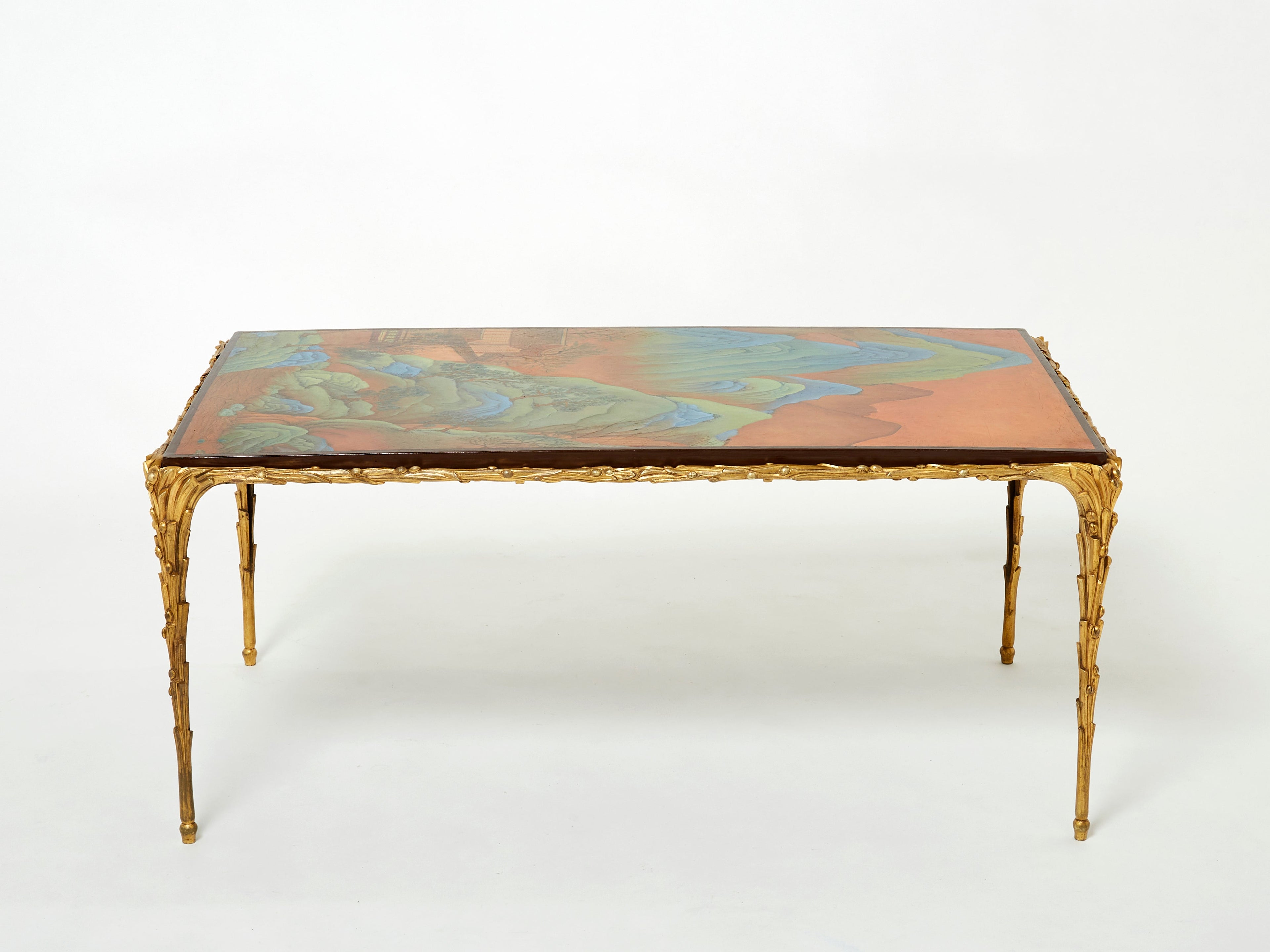 Maison Baguès foliage gilt bronze Chinese lacquered coffee table 1960s