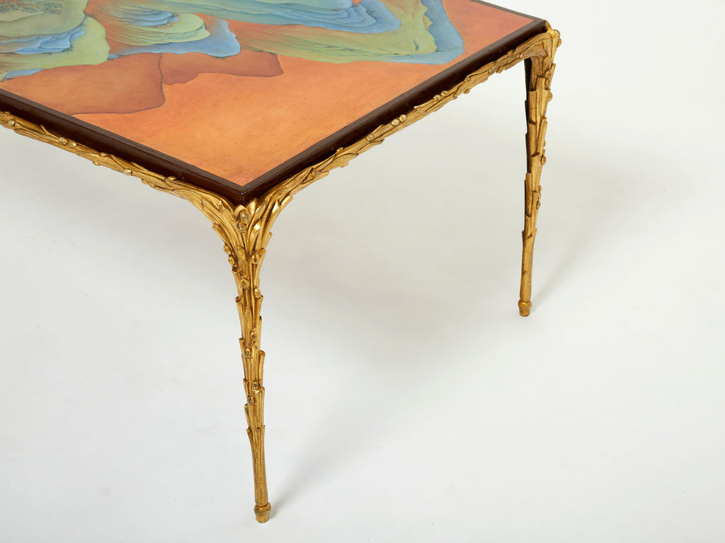 Maison Baguès foliage gilt bronze Chinese lacquered coffee table 1960s