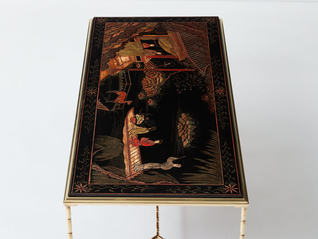 Maison Baguès bamboo brass Chinese lacquered coffee table 1960s