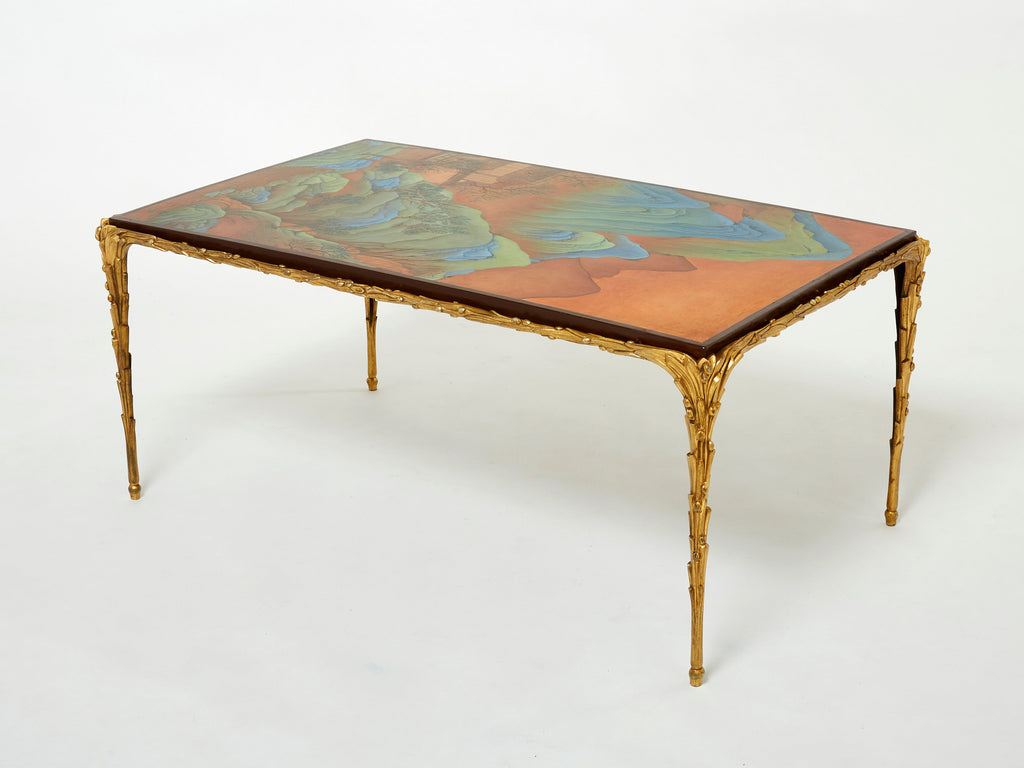 Maison Baguès foliage gilt bronze Chinese lacquered coffee table 1960s