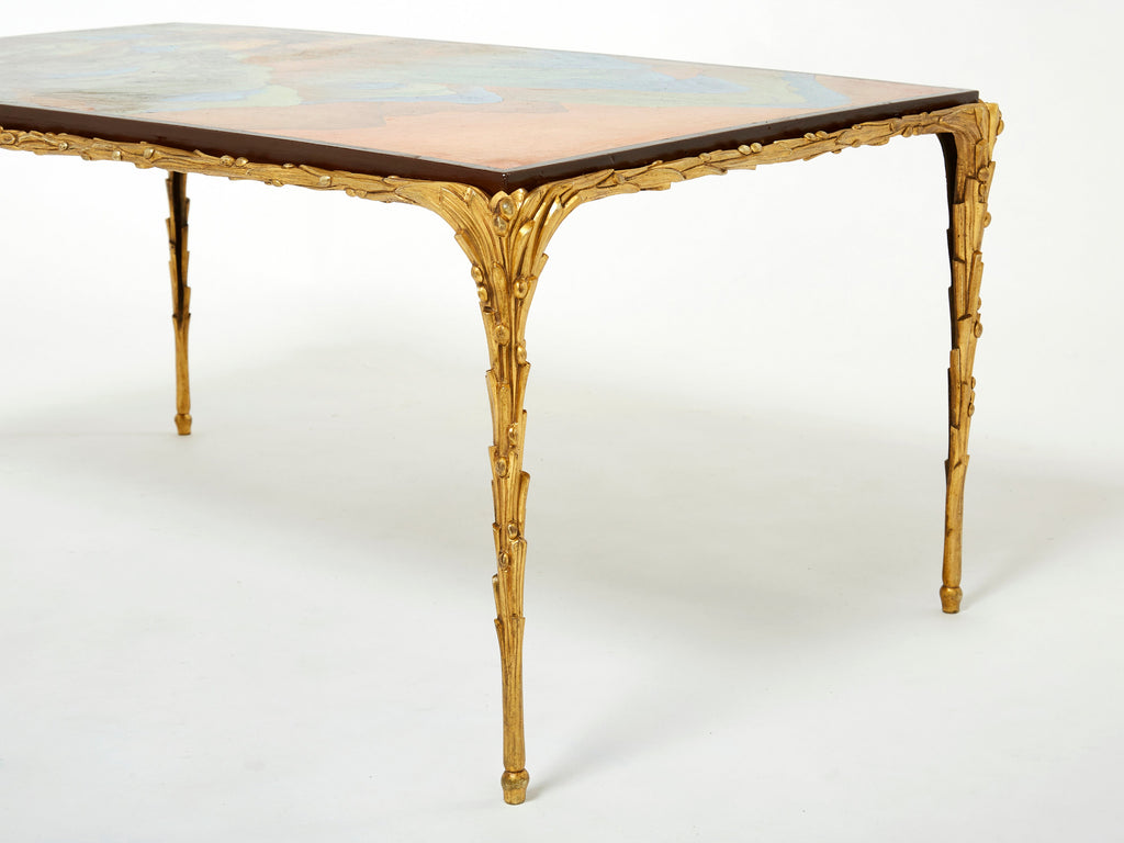 Maison Baguès foliage gilt bronze Chinese lacquered coffee table 1960s