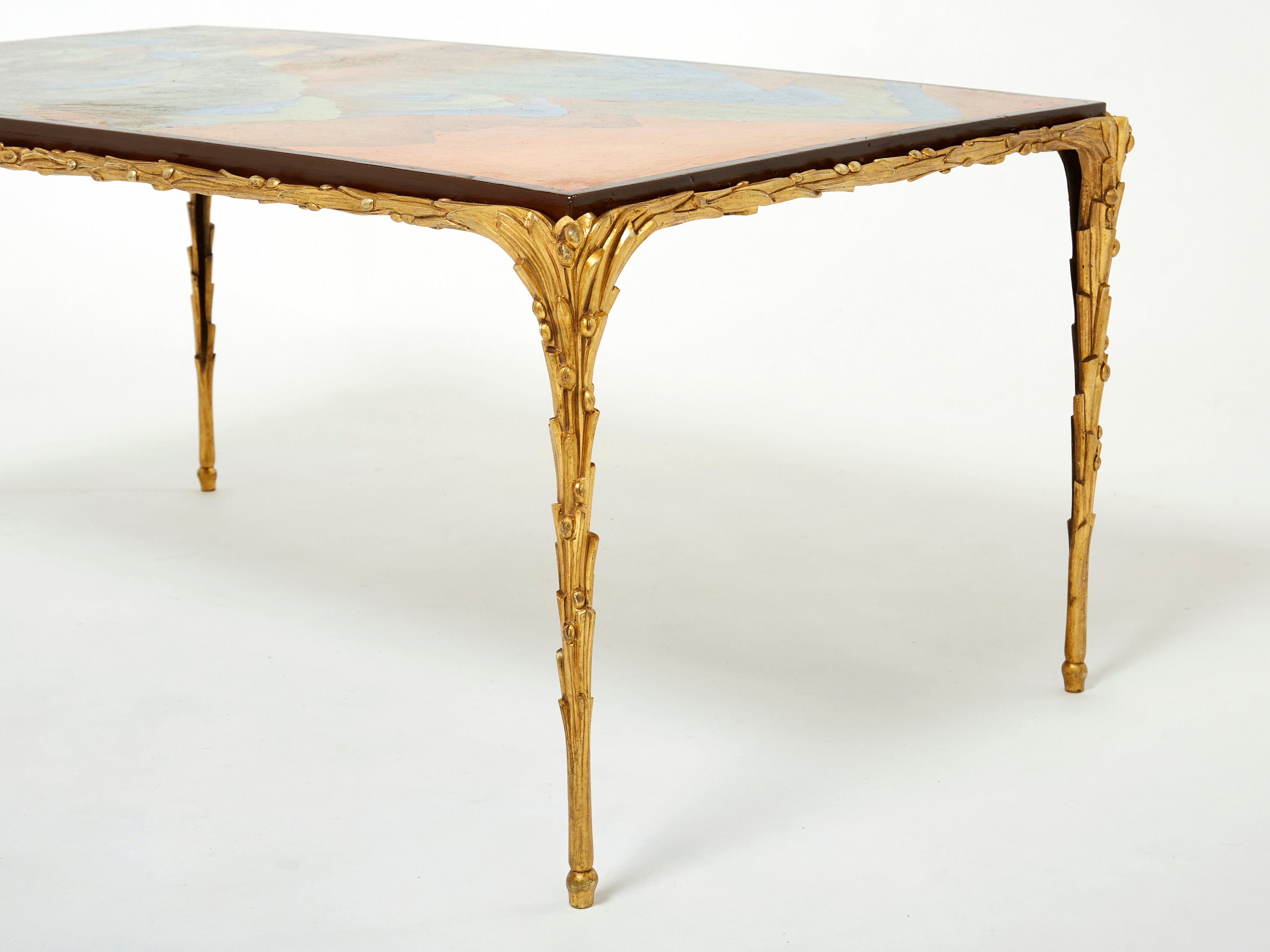 Maison Baguès foliage gilt bronze Chinese lacquered coffee table 1960s