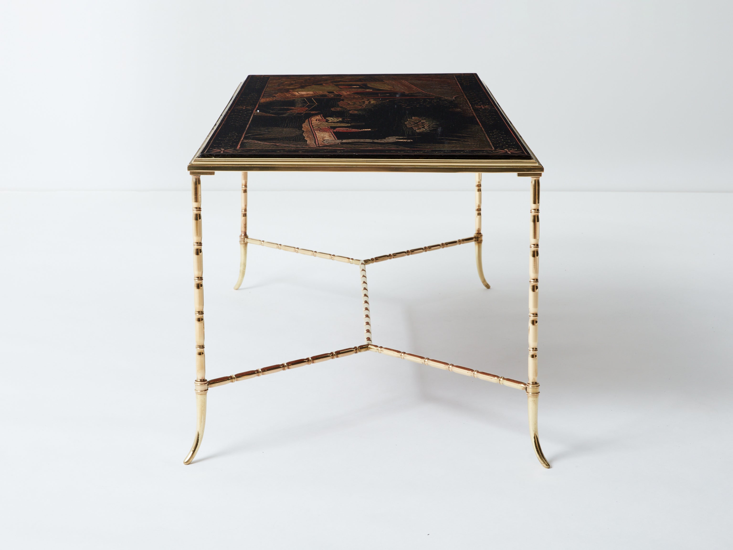 Maison Baguès bamboo brass Chinese lacquered coffee table 1960s