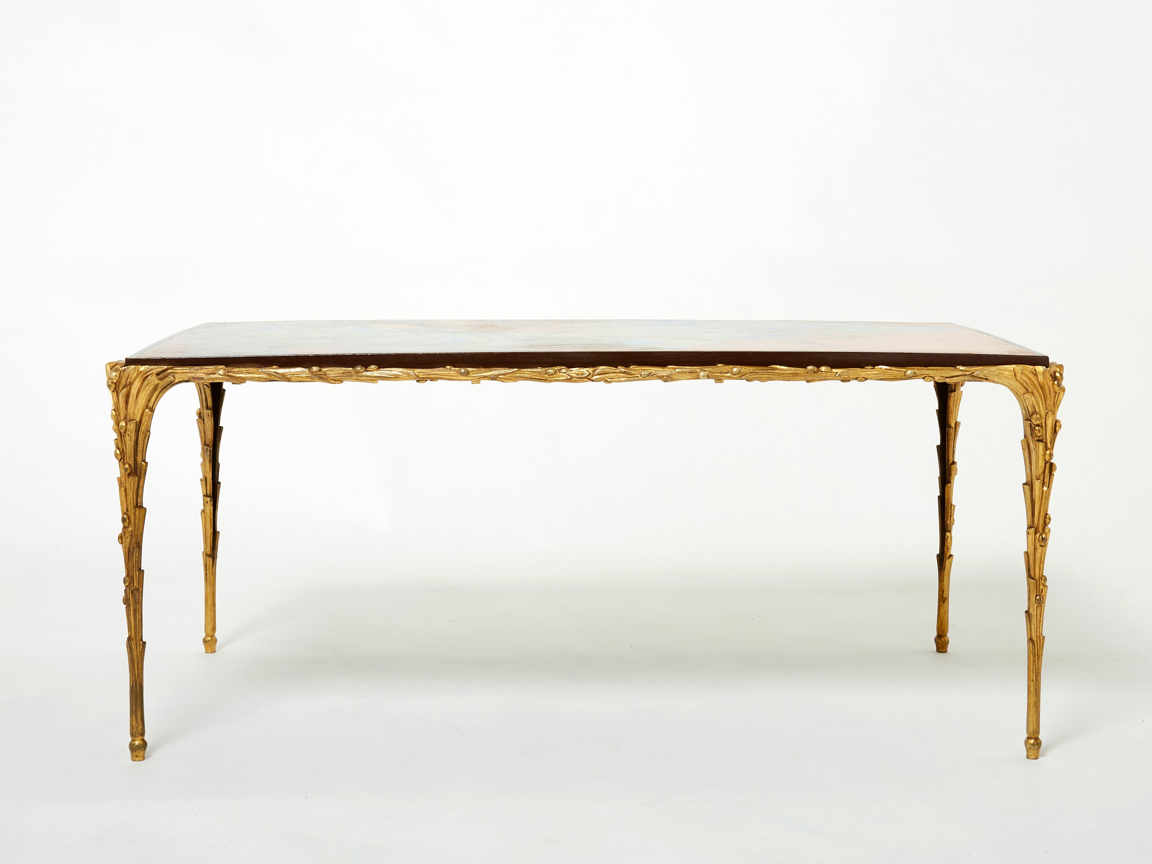 Maison Baguès foliage gilt bronze Chinese lacquered coffee table 1960s