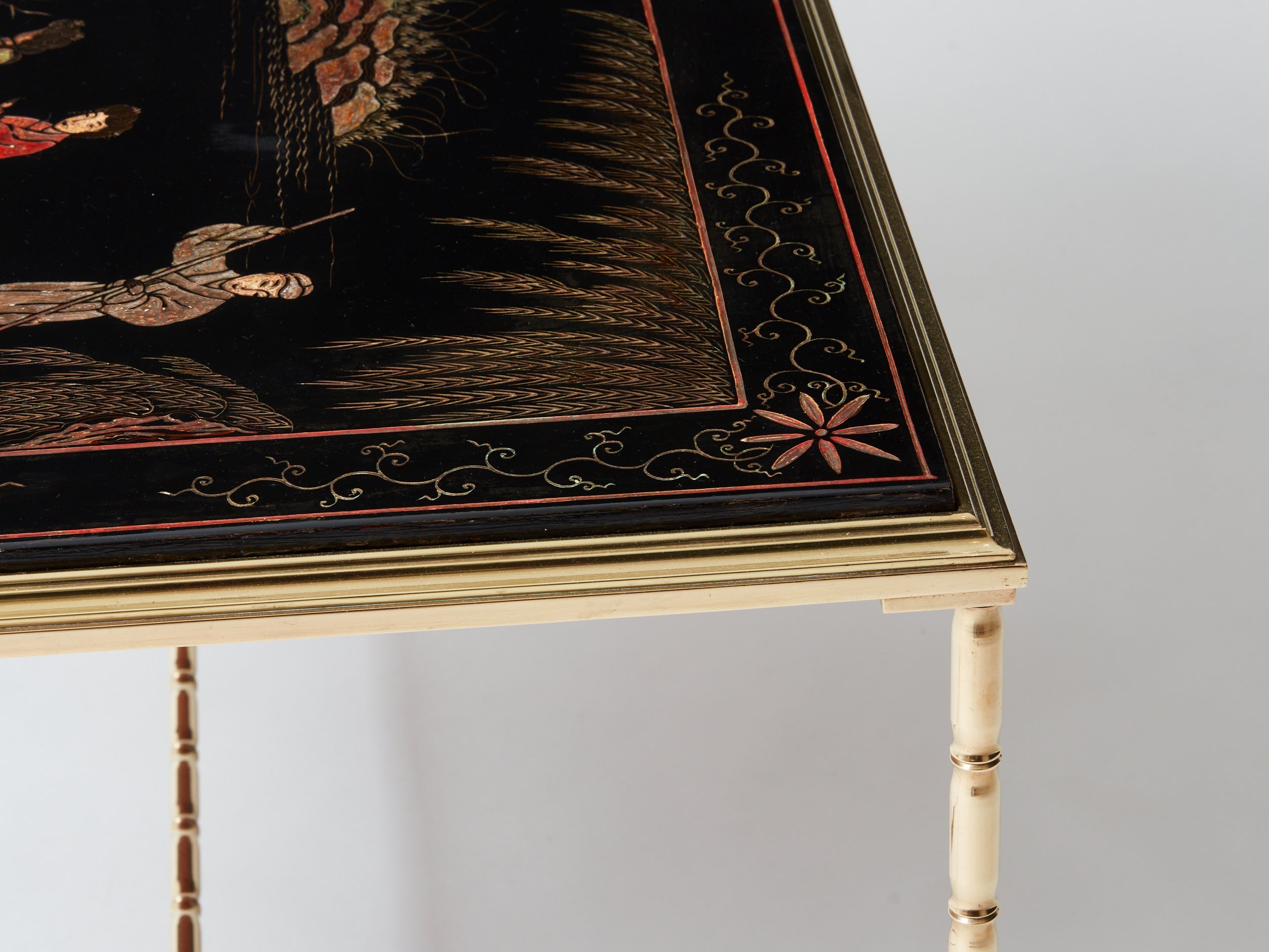 Maison Baguès bamboo brass Chinese lacquered coffee table 1960s