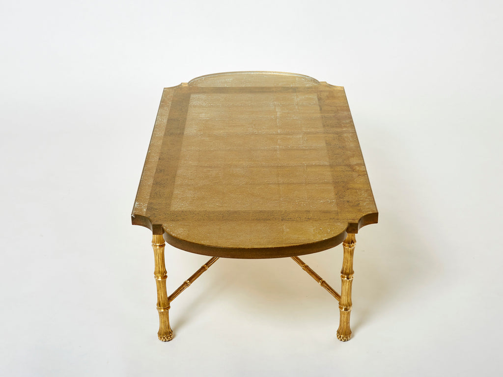 Maison Baguès bronze Saint Gobain gilded glass coffee table 1950s