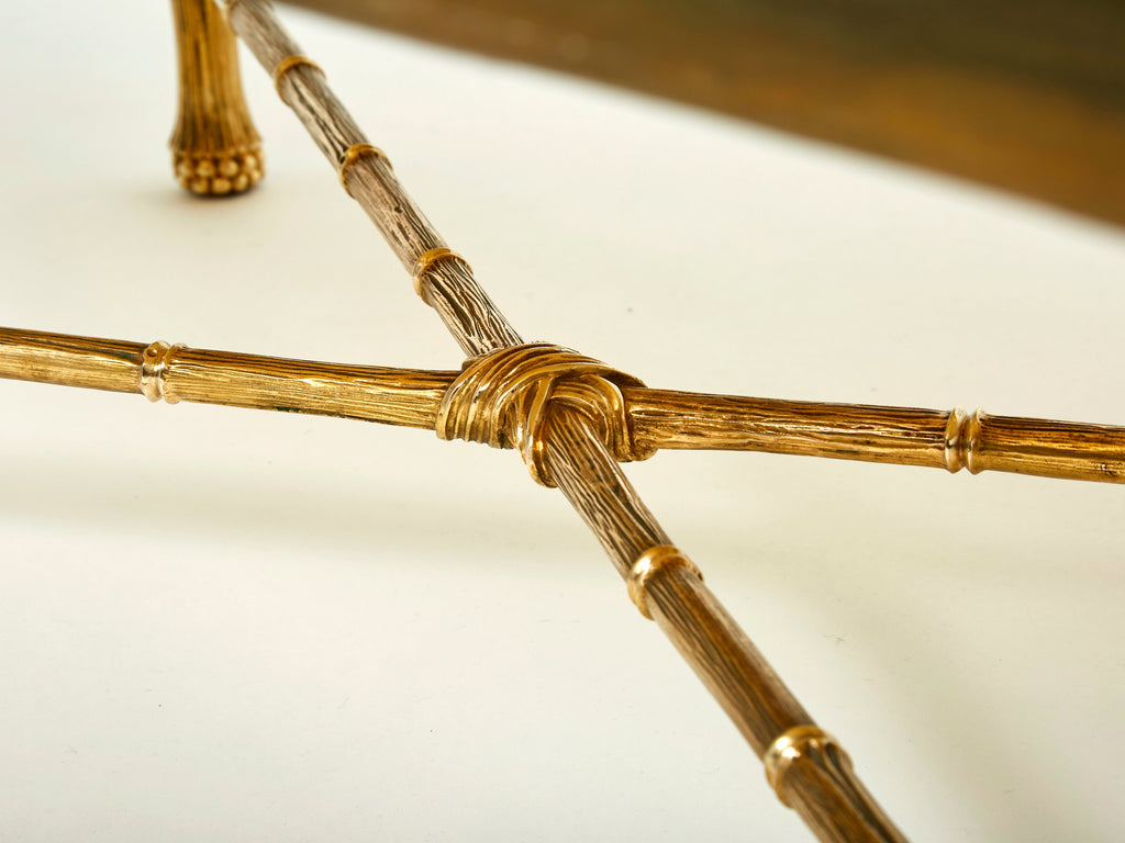 Maison Baguès bronze Saint Gobain gilded glass coffee table 1950s