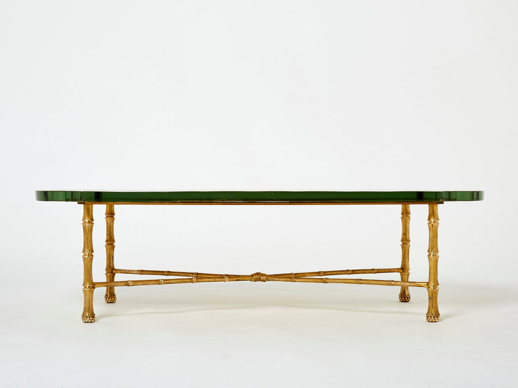Maison Baguès bronze Saint Gobain gilded glass coffee table 1950s
