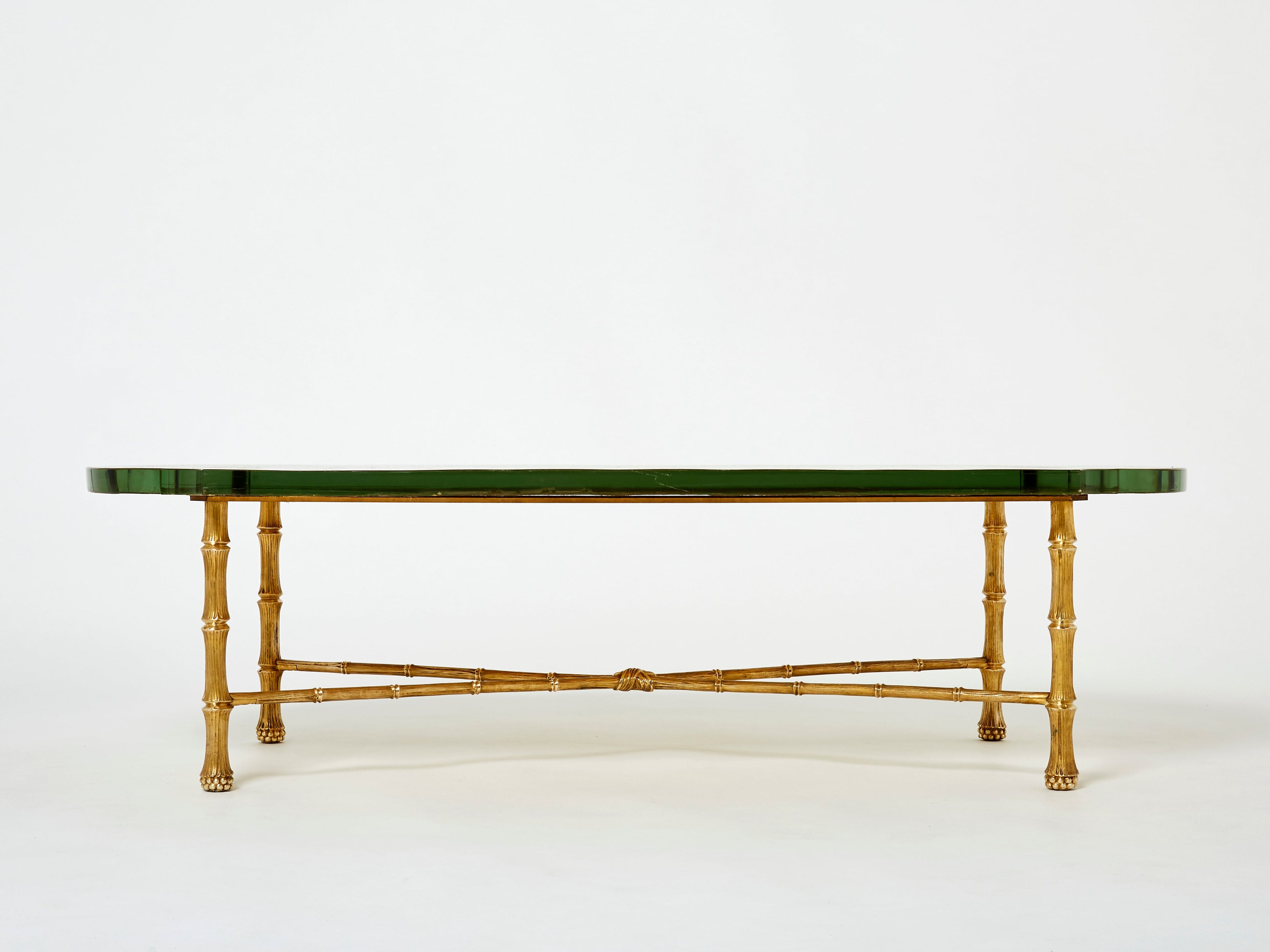 Maison Baguès bronze Saint Gobain gilded glass coffee table 1950s