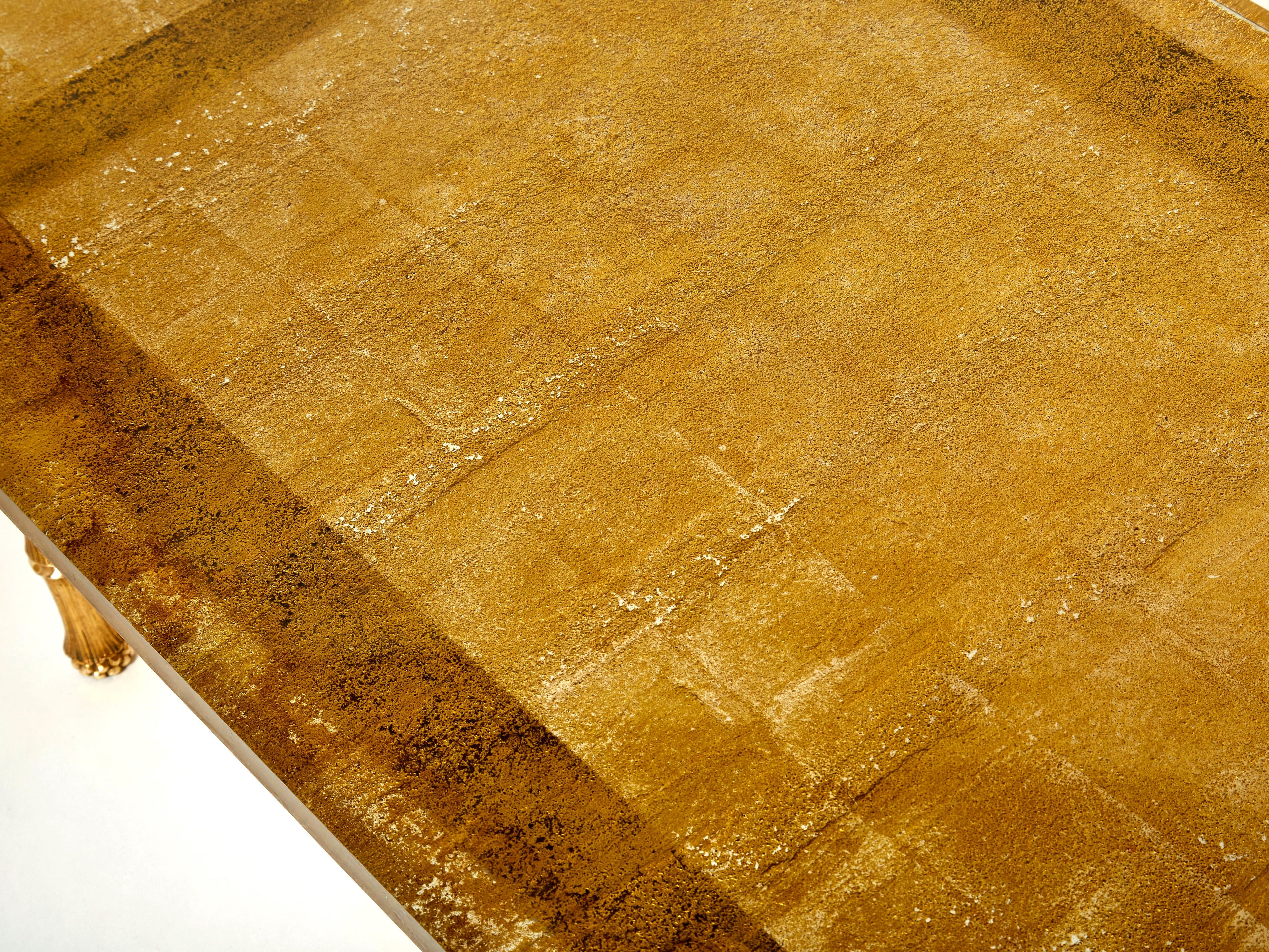Maison Baguès bronze Saint Gobain gilded glass coffee table 1950s
