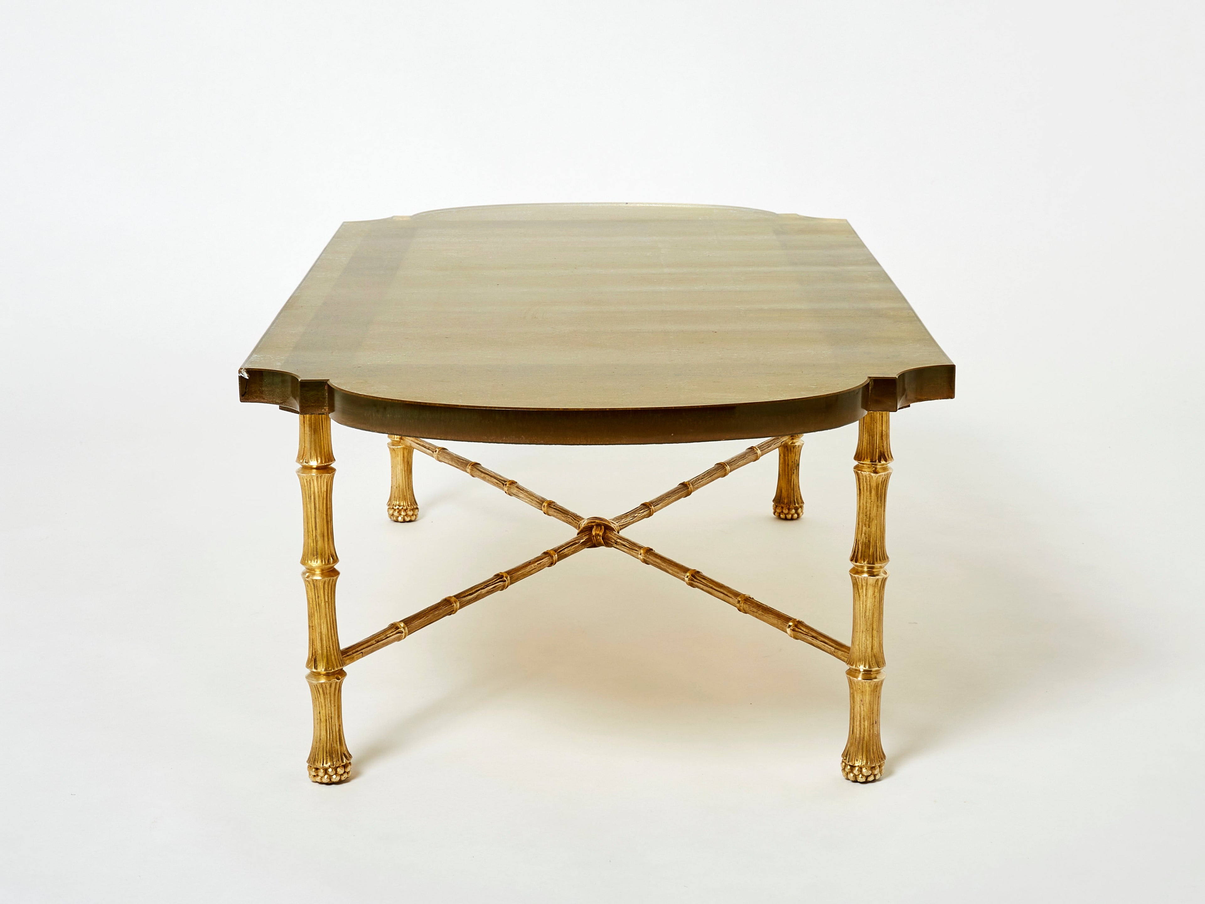 Maison Baguès bronze Saint Gobain gilded glass coffee table 1950s