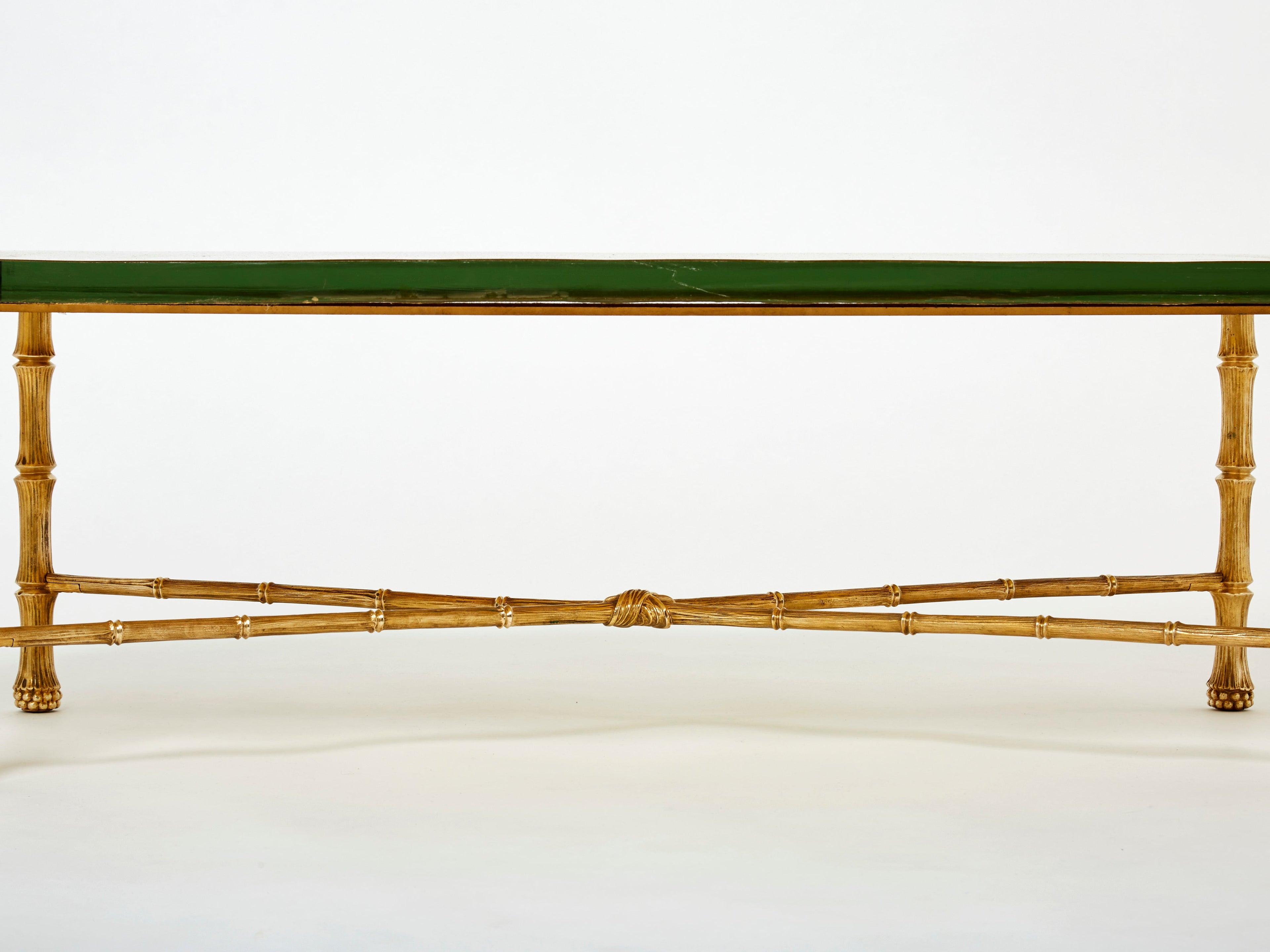 Maison Baguès bronze Saint Gobain gilded glass coffee table 1950s