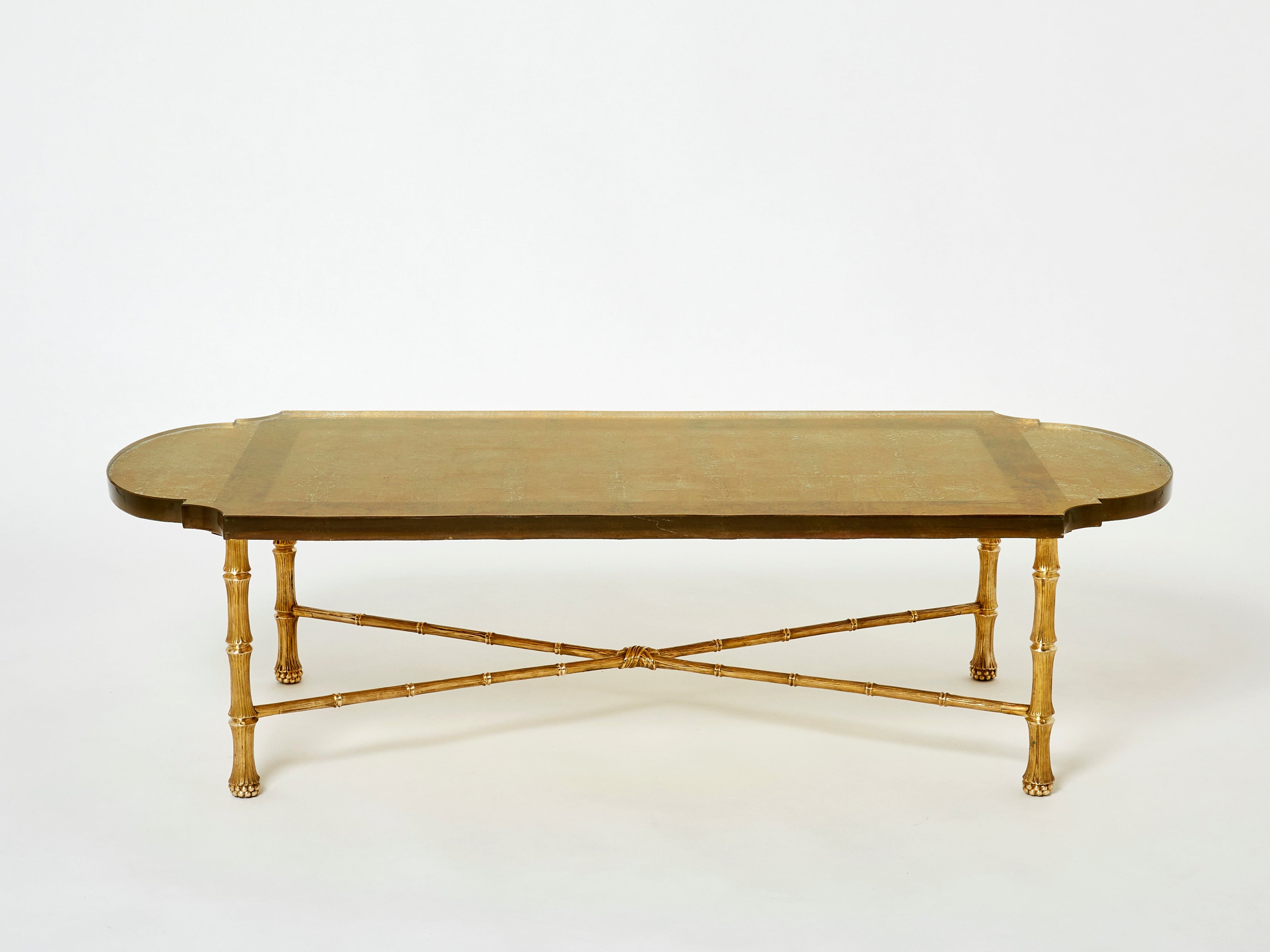 Maison Baguès bronze Saint Gobain gilded glass coffee table 1950s