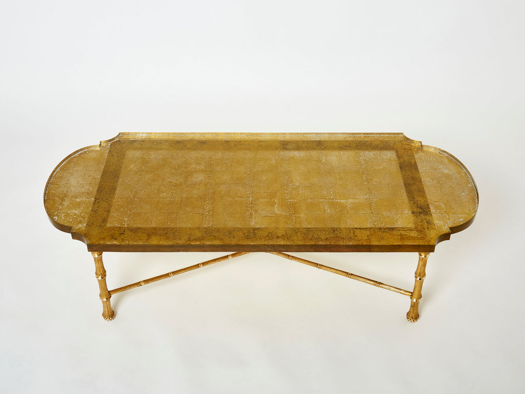 Maison Baguès bronze Saint Gobain gilded glass coffee table 1950s