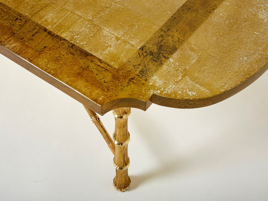Maison Baguès bronze Saint Gobain gilded glass coffee table 1950s
