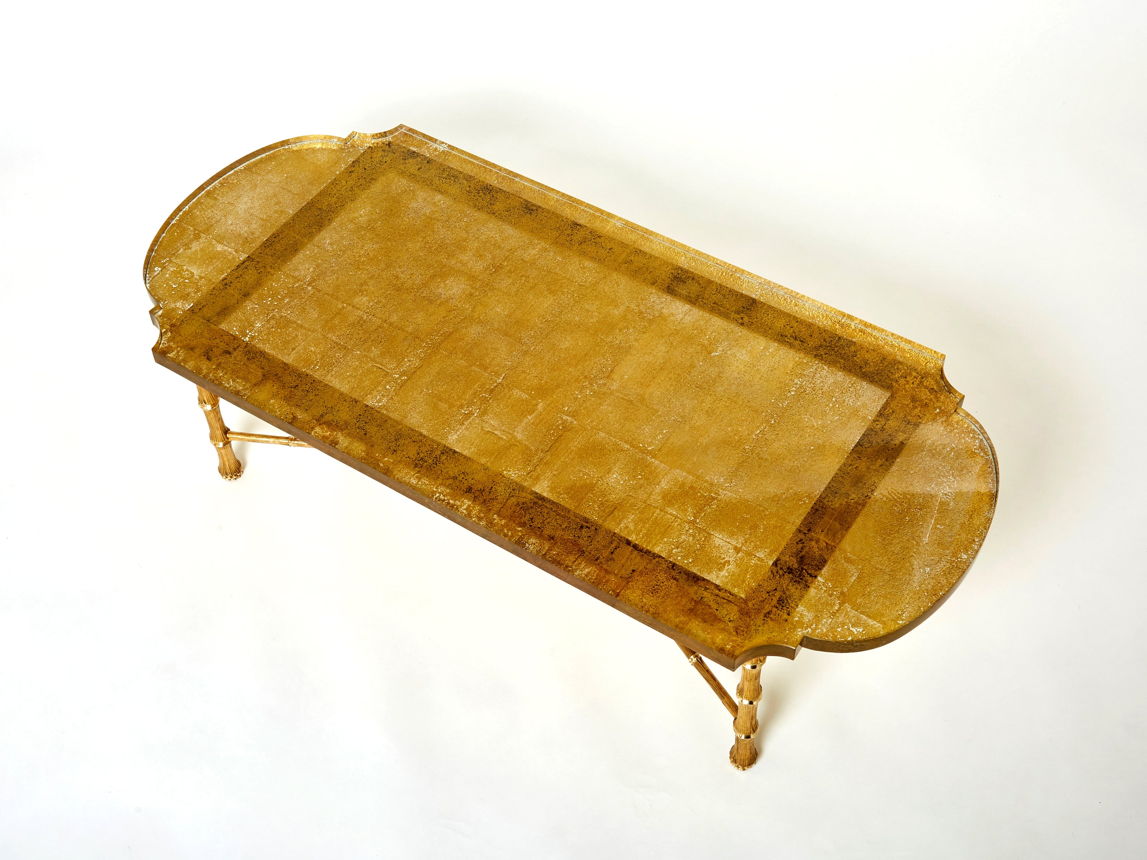 Maison Baguès bronze Saint Gobain gilded glass coffee table 1950s