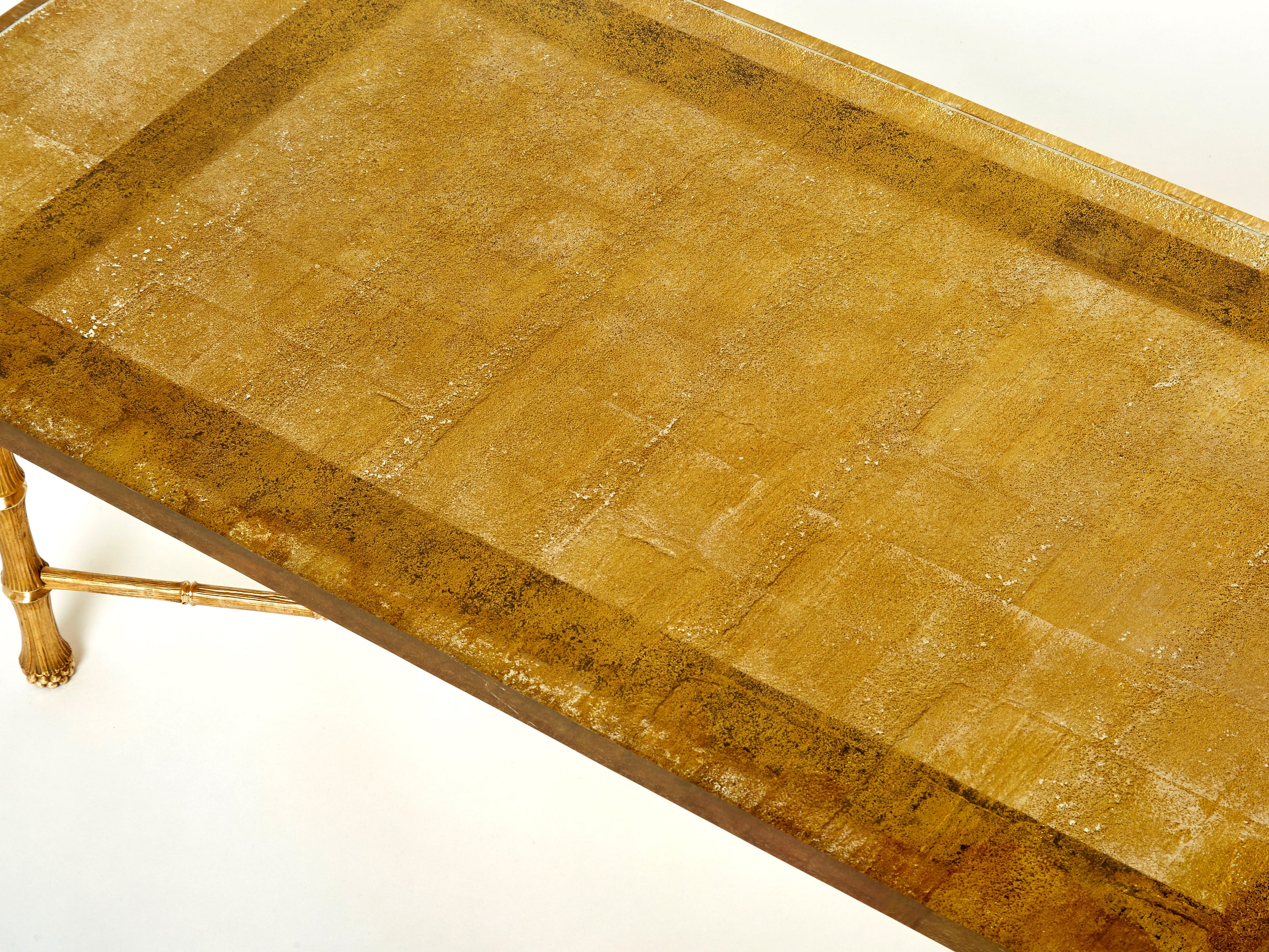 Maison Baguès bronze Saint Gobain gilded glass coffee table 1950s
