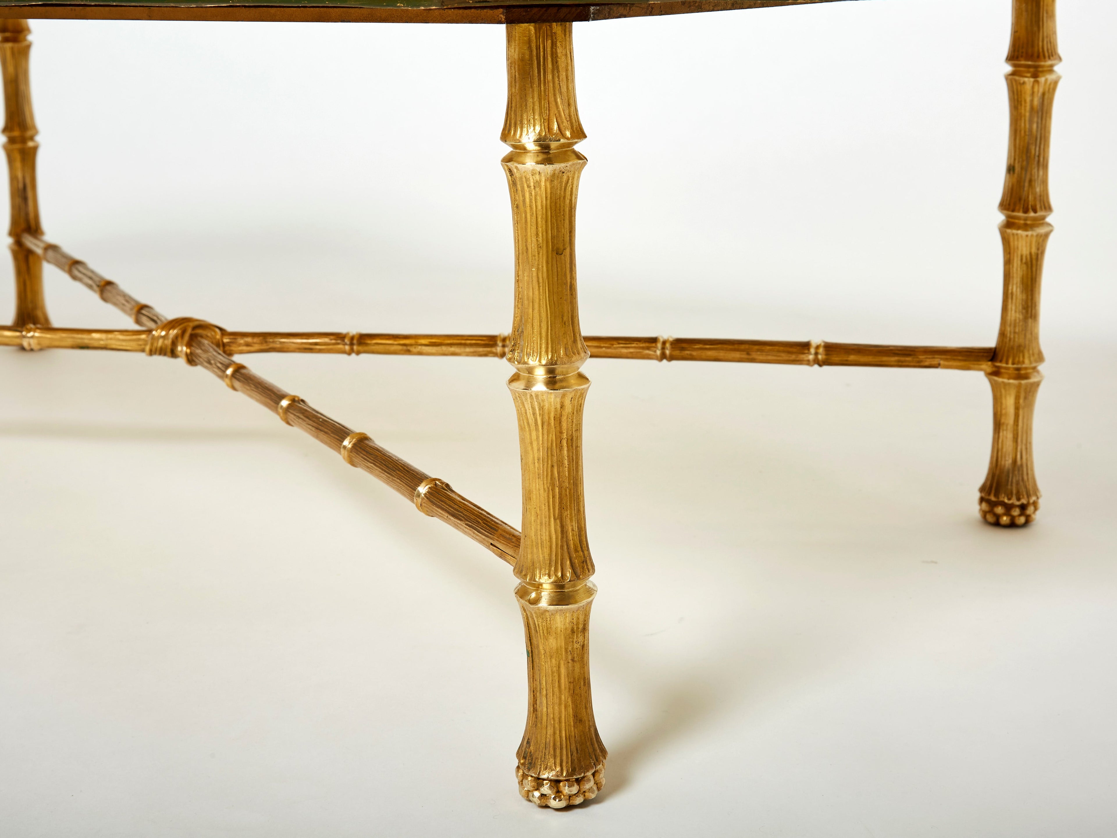 Maison Baguès bronze Saint Gobain gilded glass coffee table 1950s