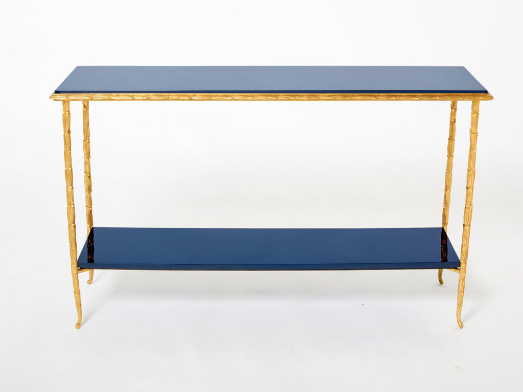 Maison Baguès foliage bronze blue lacquered console table 1960s