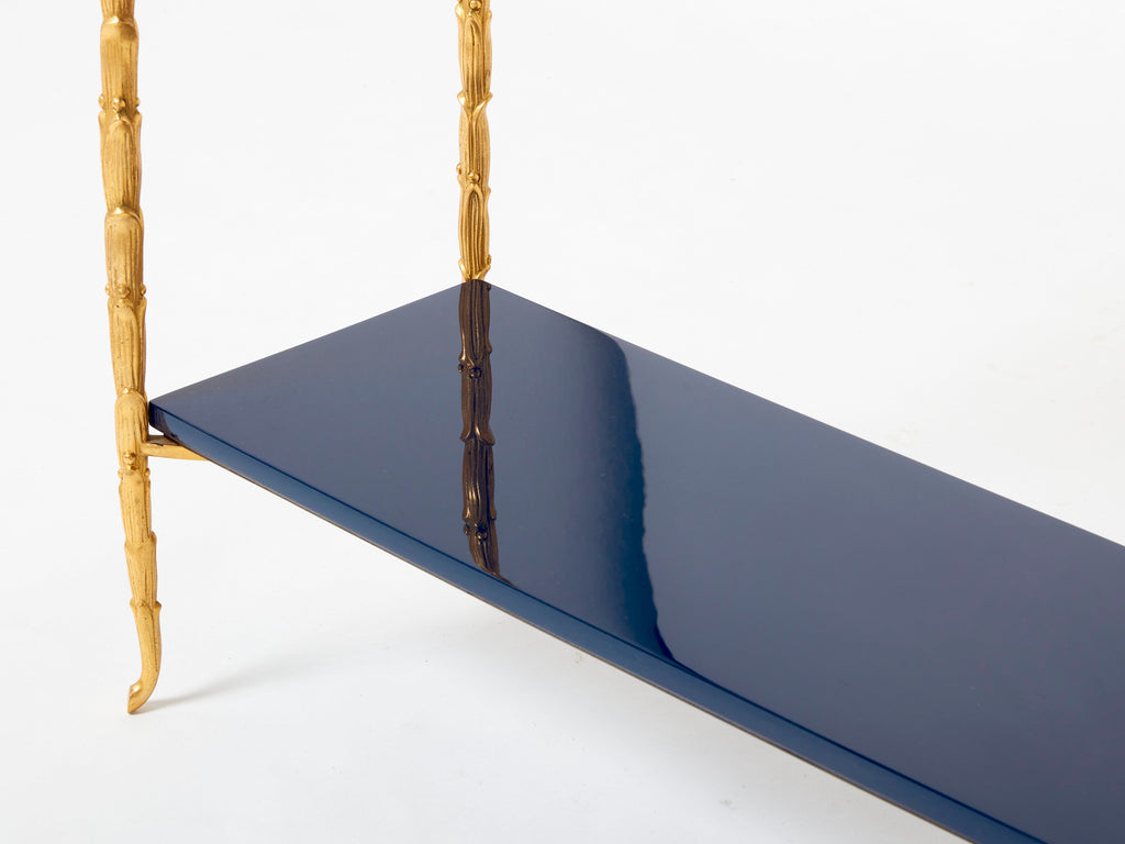 Maison Baguès foliage bronze blue lacquered console table 1960s