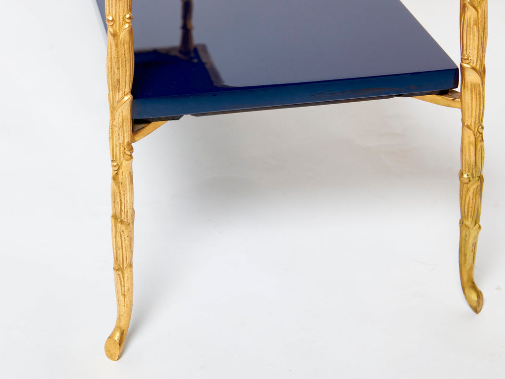 Maison Baguès foliage bronze blue lacquered console table 1960s