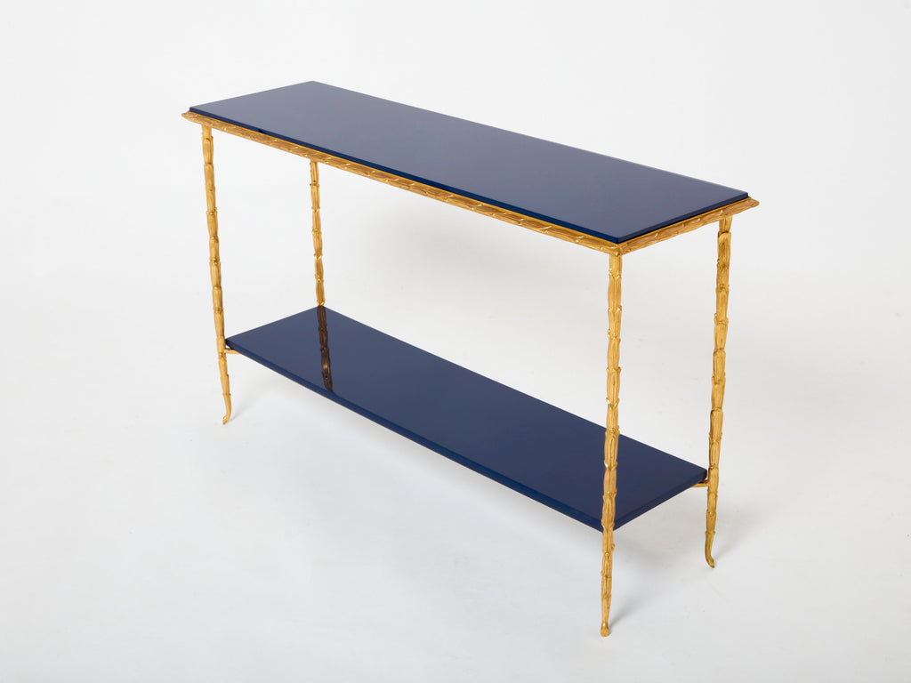 Maison Baguès foliage bronze blue lacquered console table 1960s