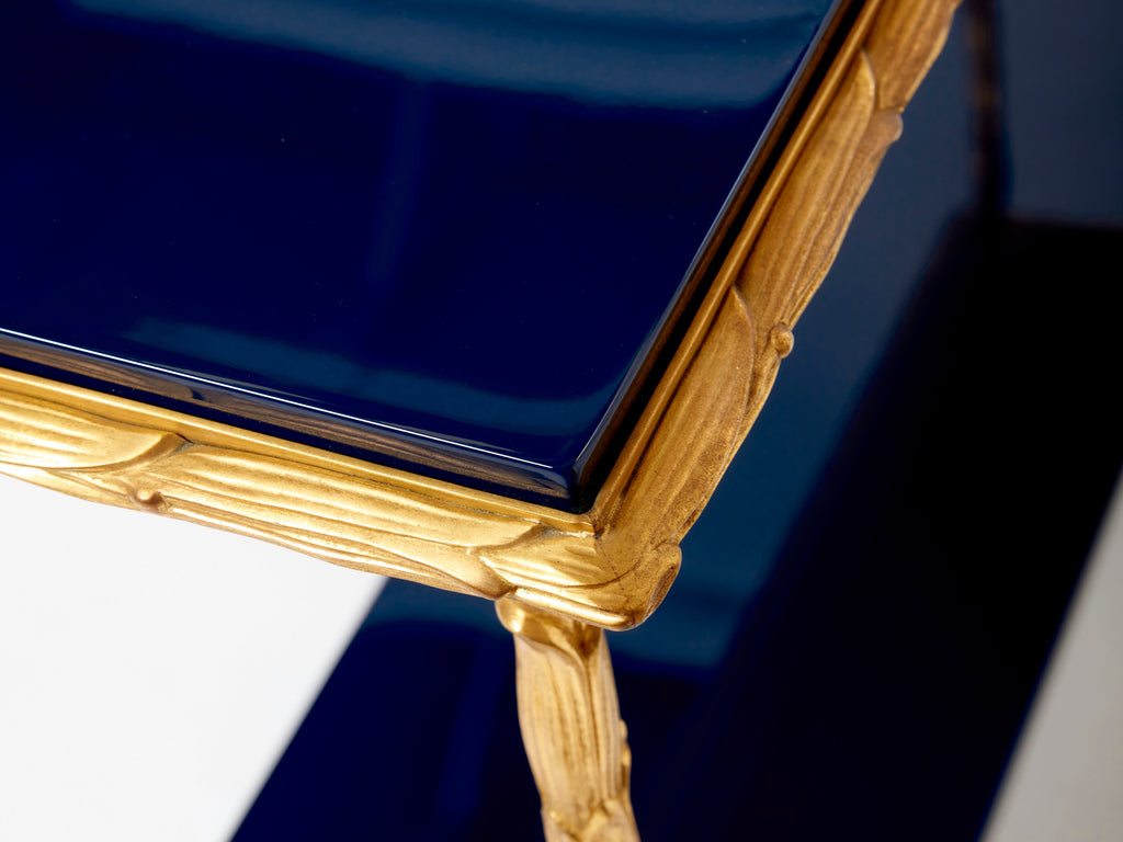 Maison Baguès foliage bronze blue lacquered console table 1960s